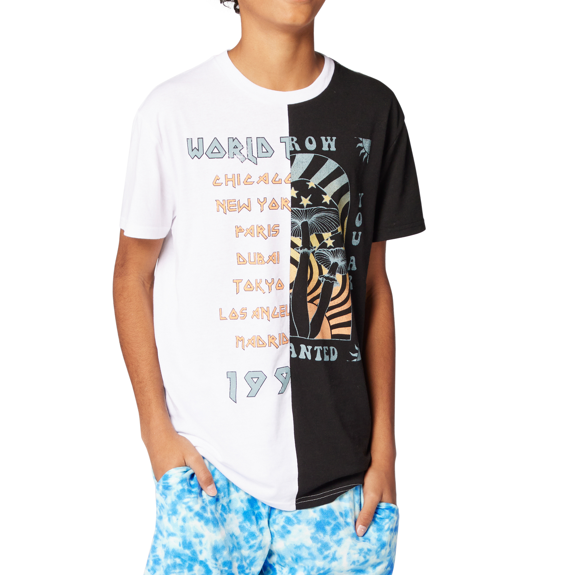 world tour & mushroom split graphic tee