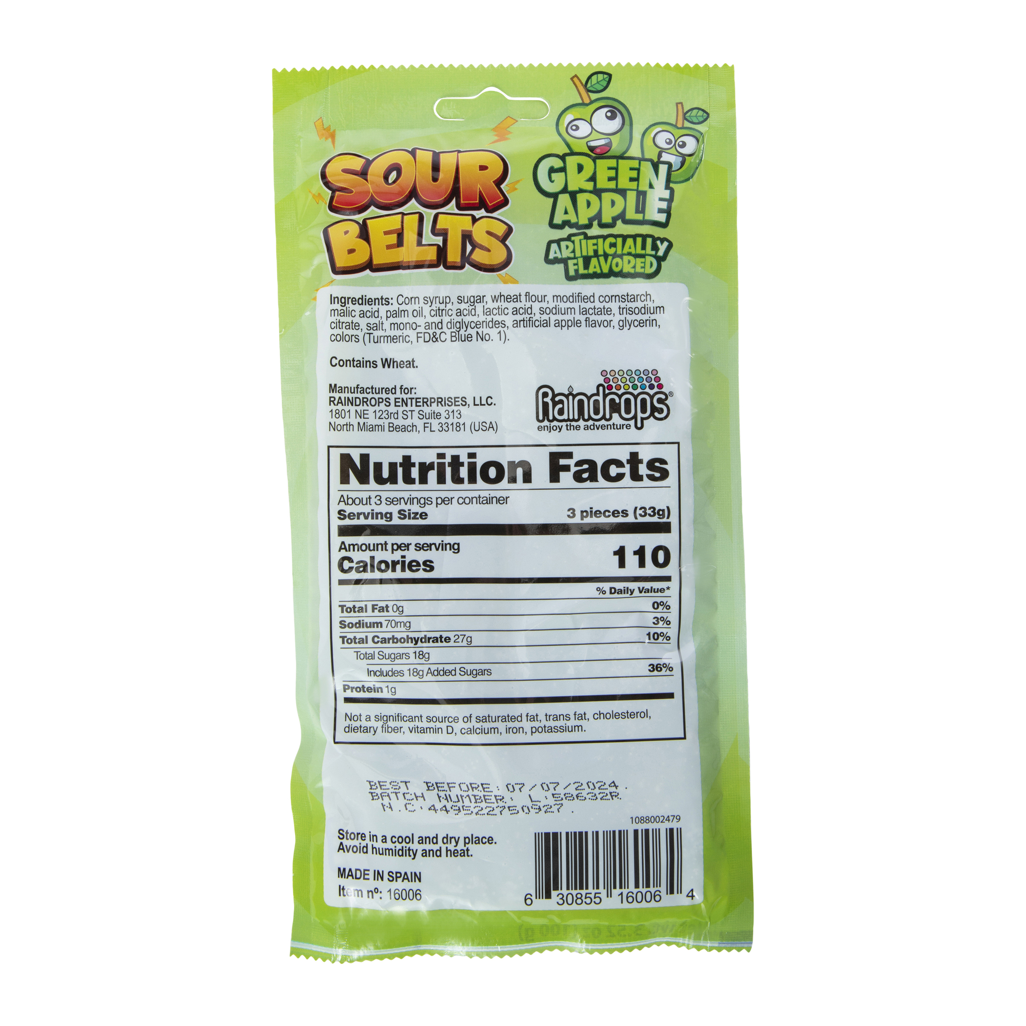 raindrops® green apple sour belts 3.52oz