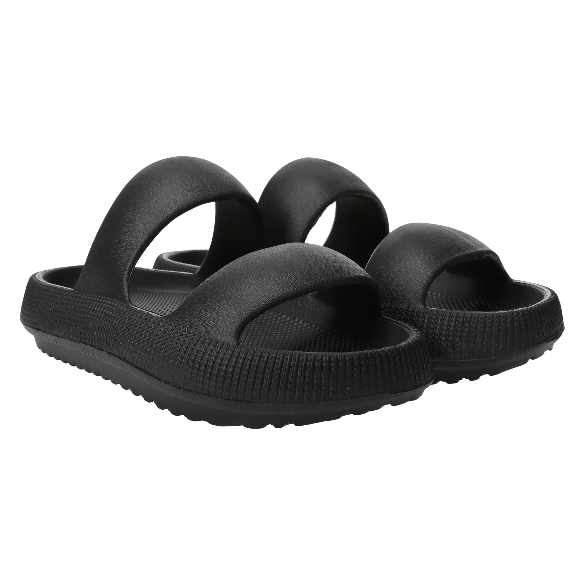 ladies green double band puff sole sandals