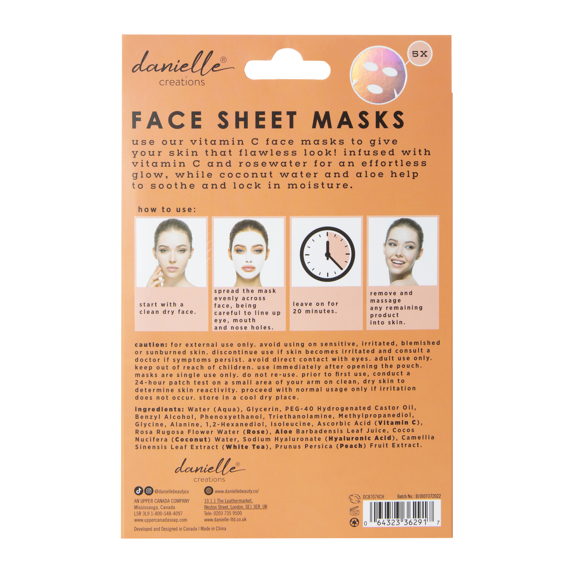 danielle creations® vitamin c face sheet masks 5-count