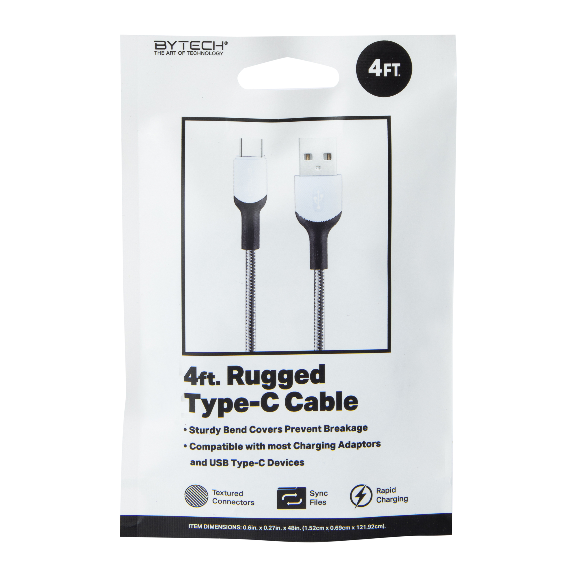 Rugged USB-C To USB-A 4ft Cable