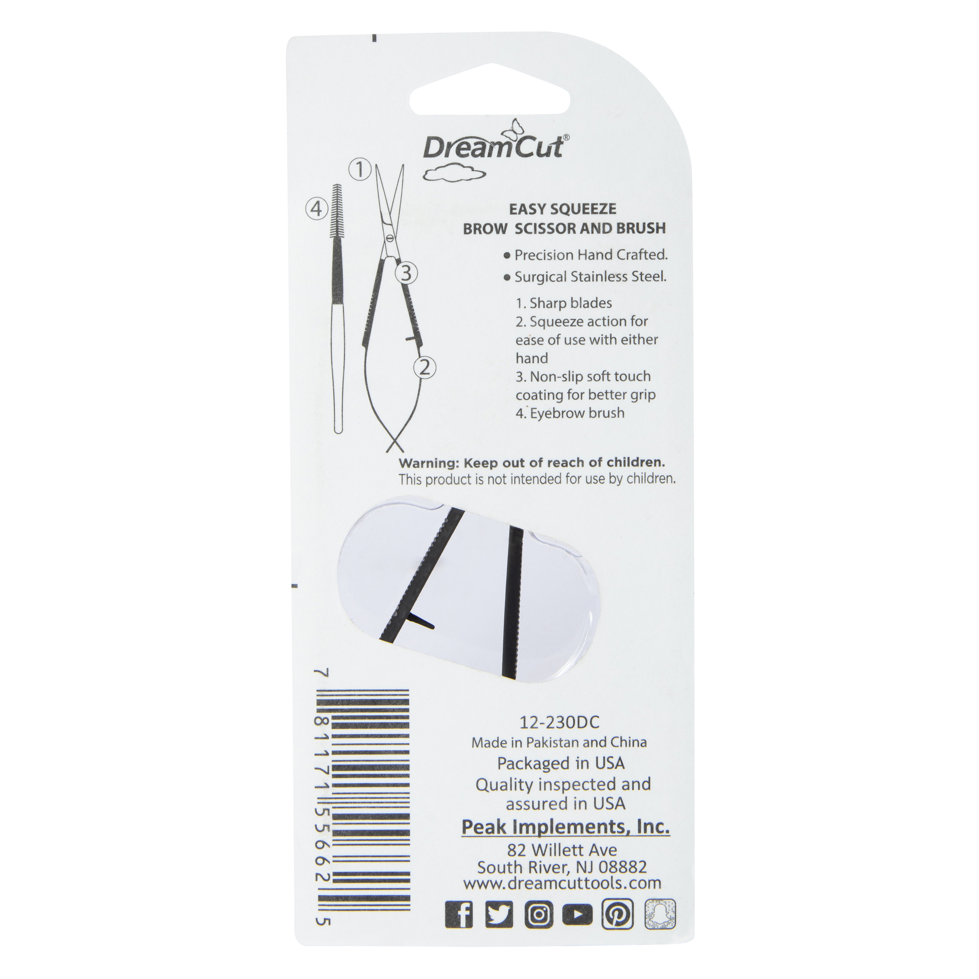 dream cut® easy squeeze brow scissors & brush
