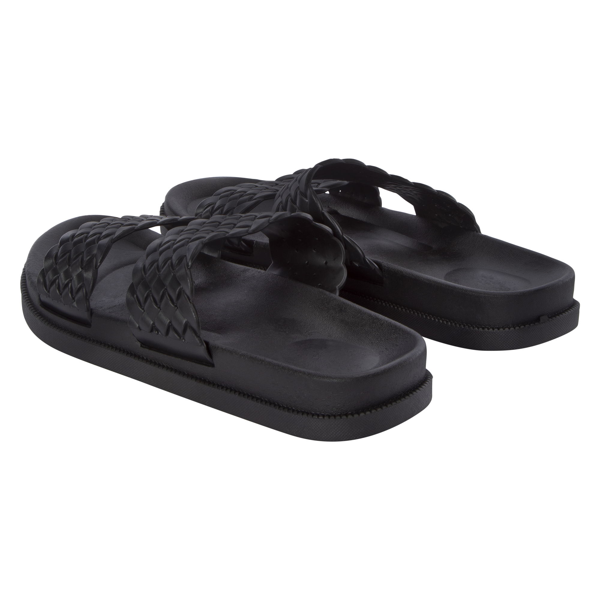 ladies black braided sandals