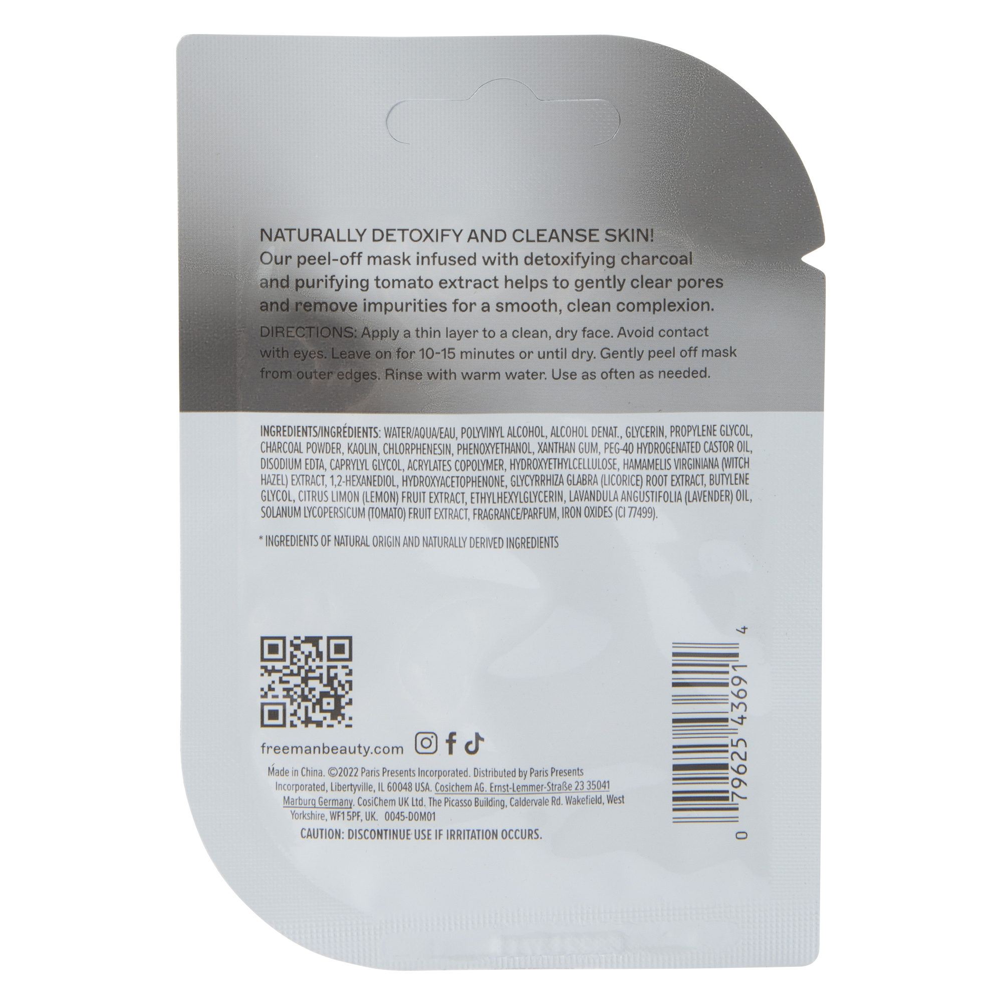 freeman® tomato extract & charcoal clearing peel-off mask 0.33 fl.oz