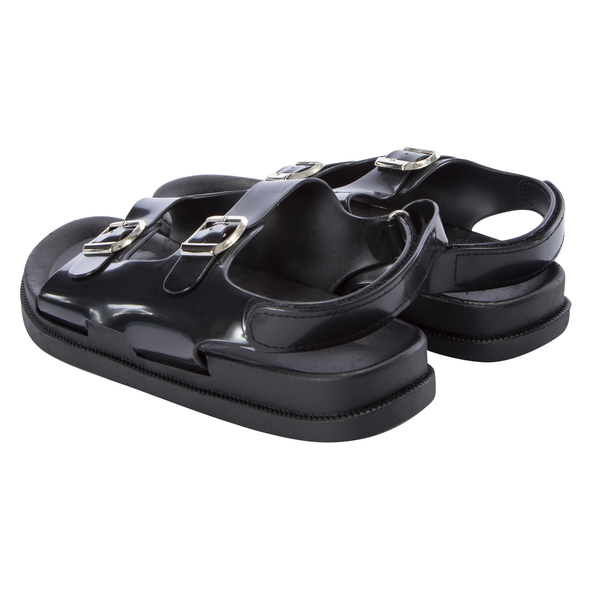 Ladies Black Patent Double Buckle Sandals