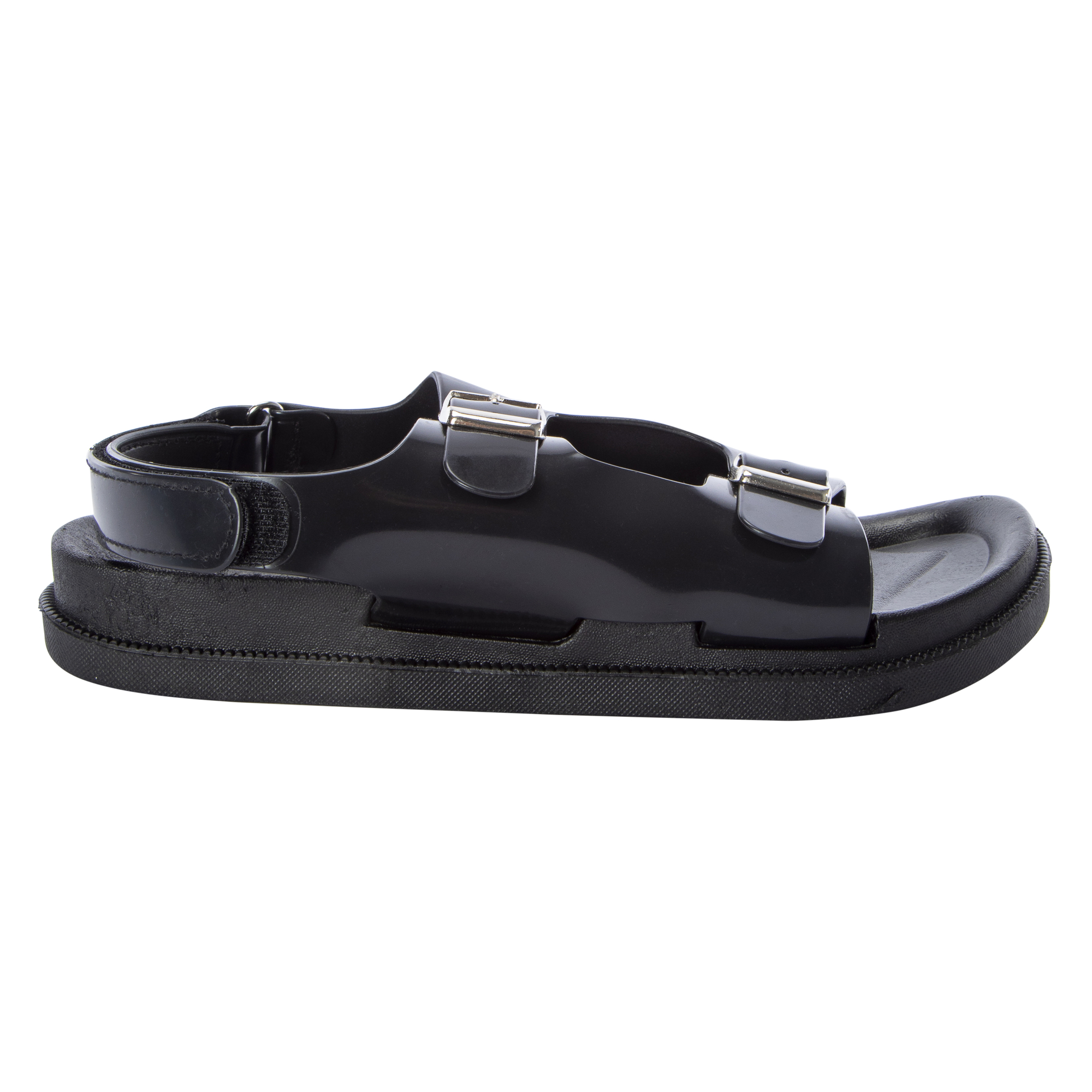 Ladies Black Patent Double Buckle Sandals
