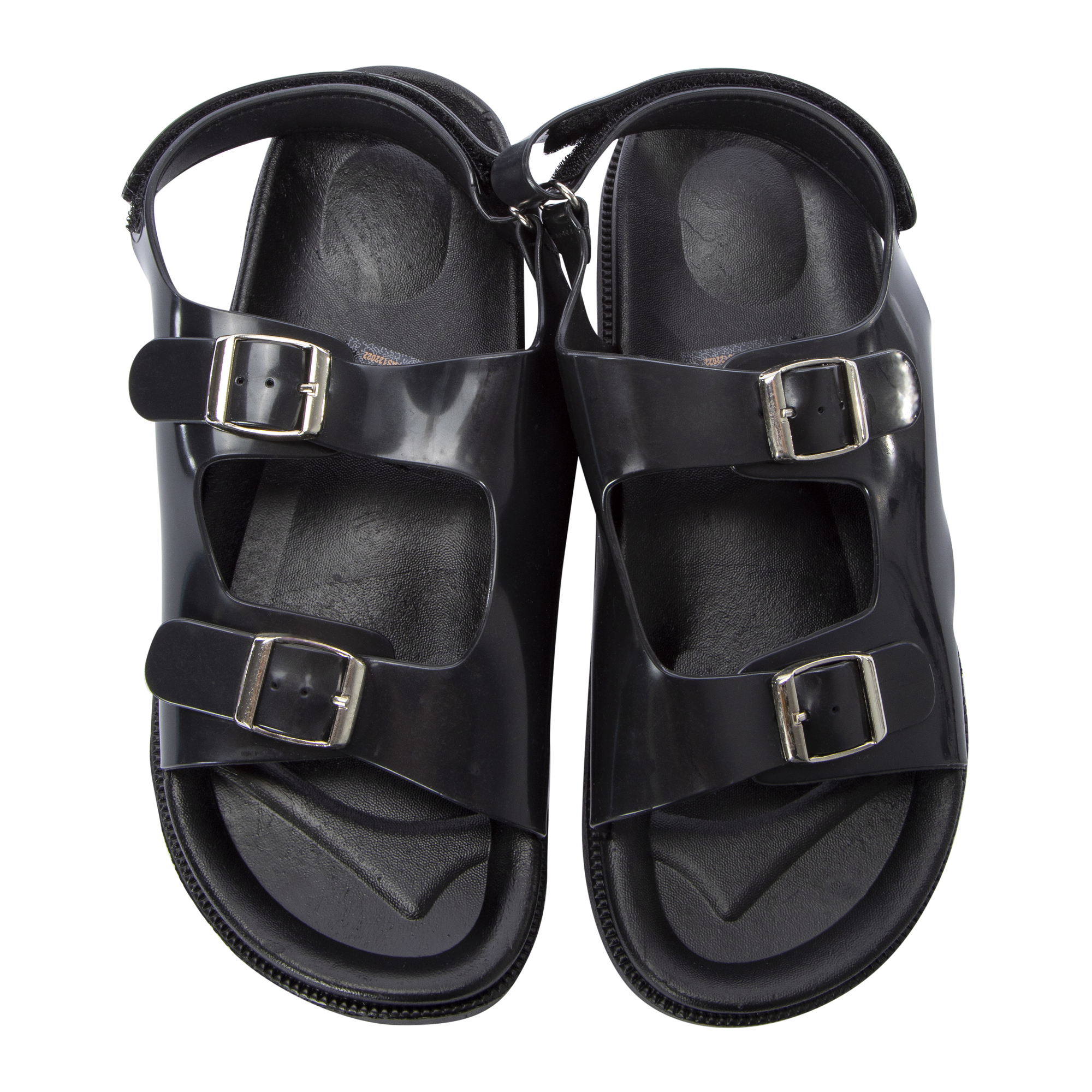 Ladies Black Patent Double Buckle Sandals