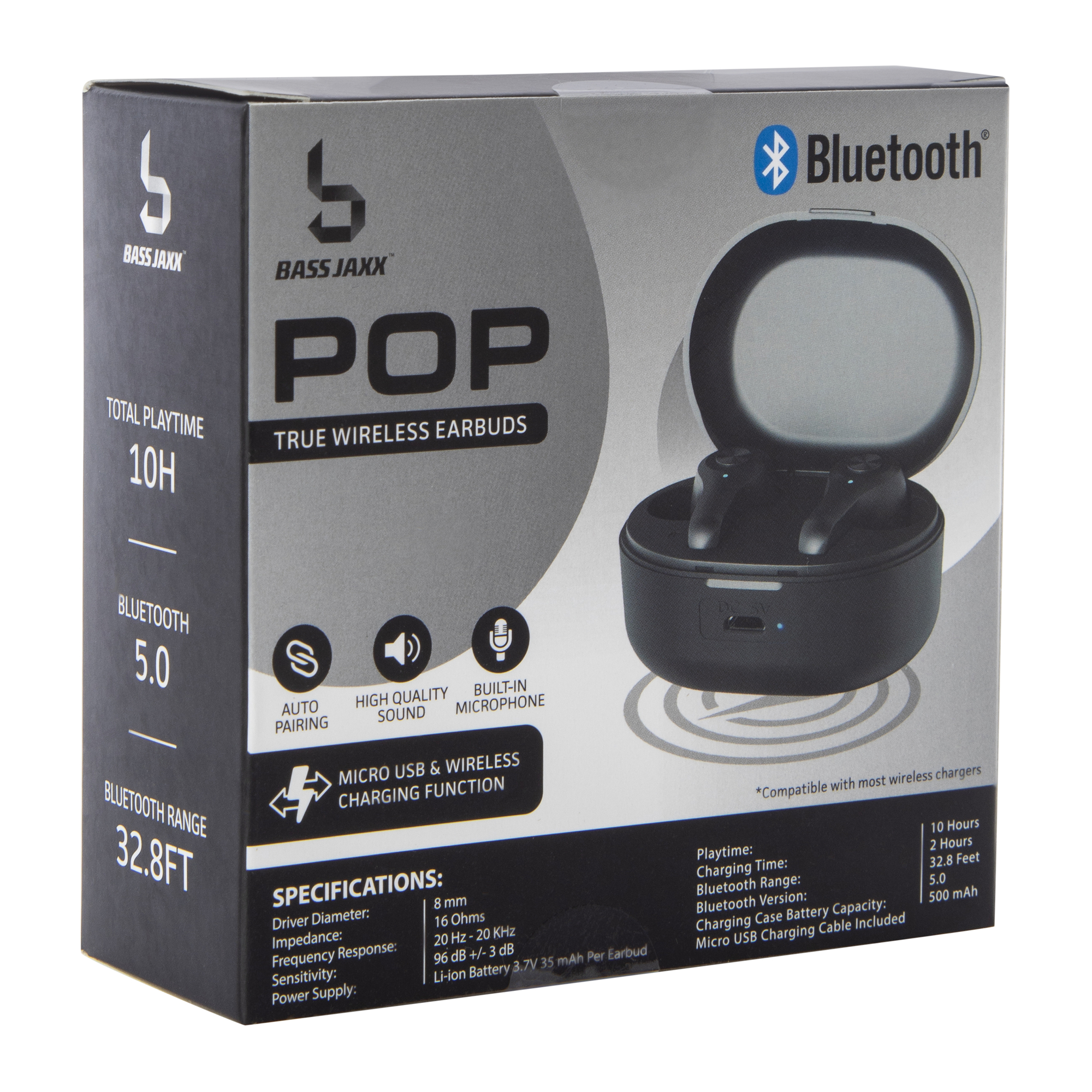 pop true wireless bluetooth® earbuds with case & mic