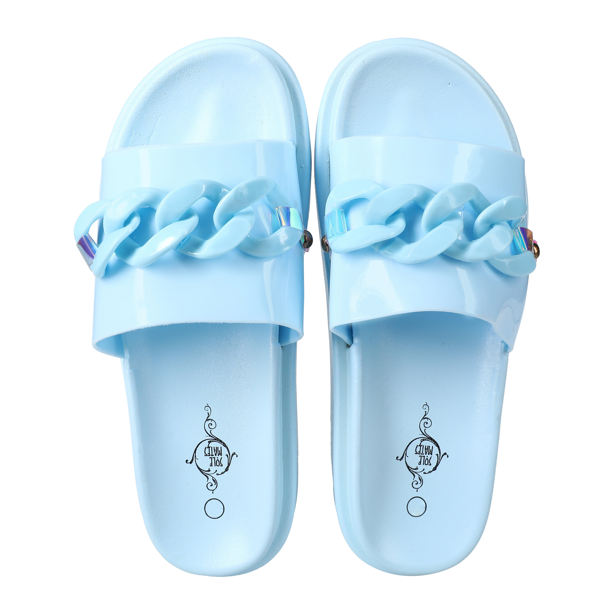 ladies purple chain slide sandals