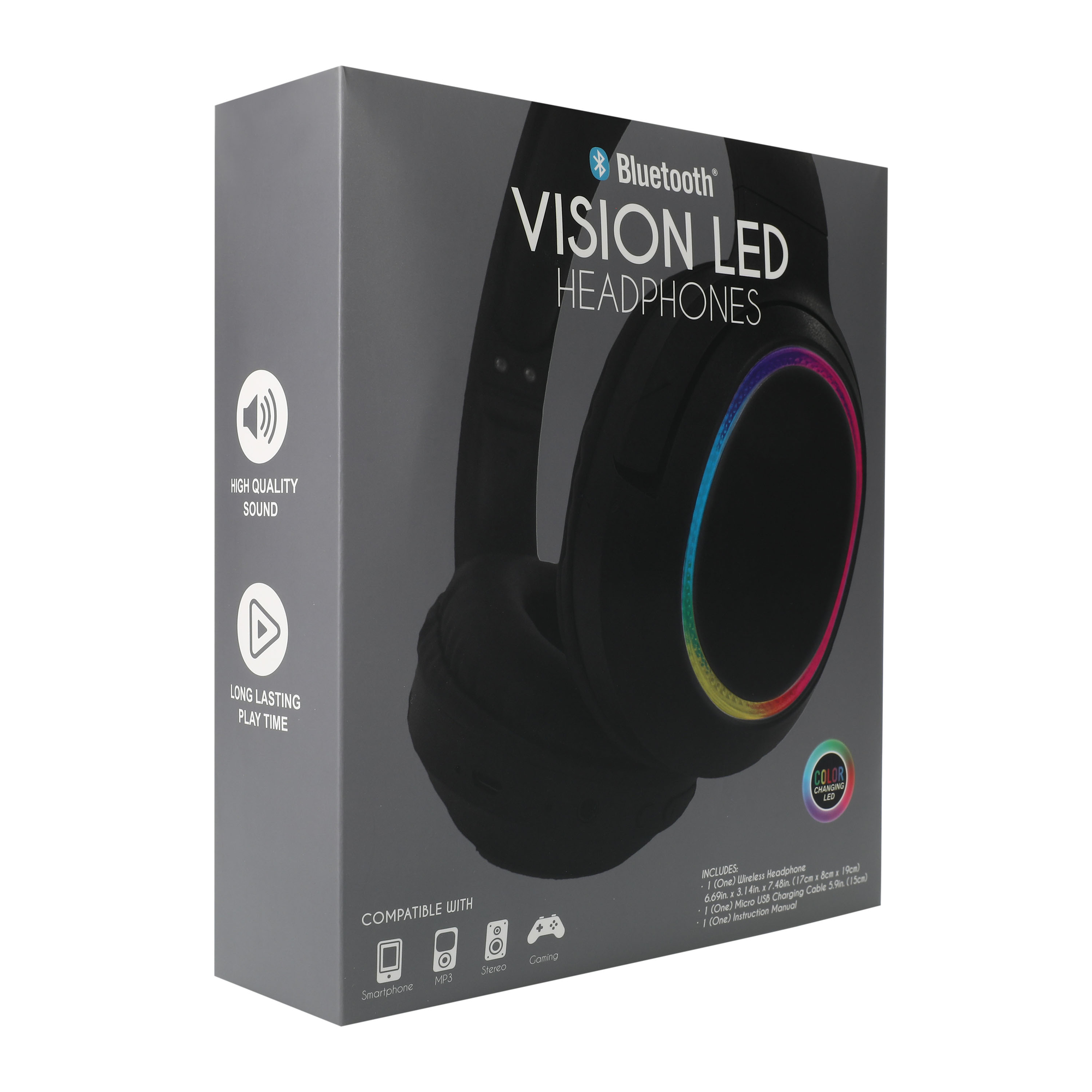 vision color changing LED bluetooth wireless headphones with mic