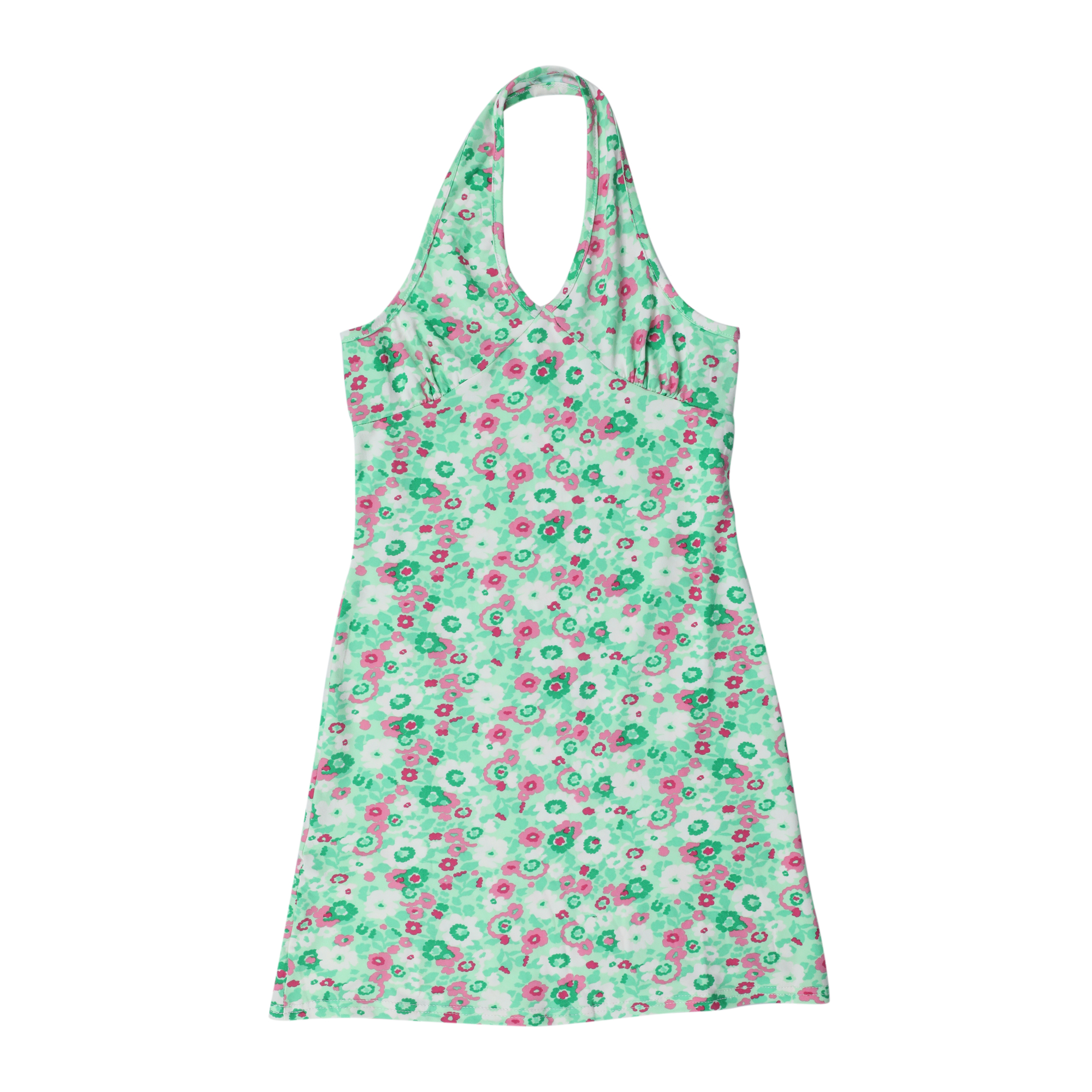 green floral halter dress