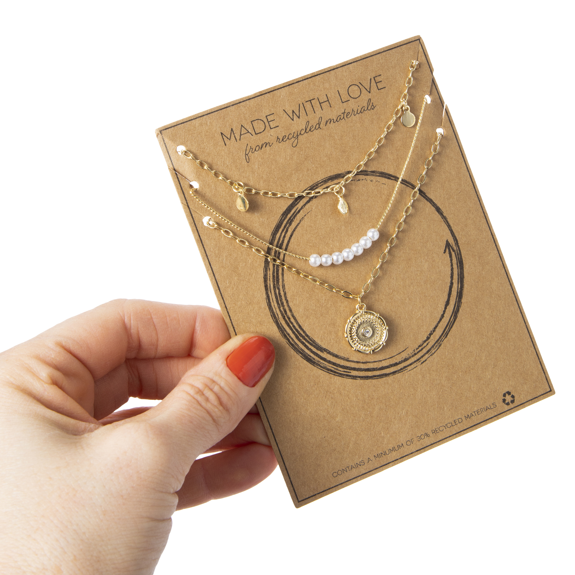 Made With Love Recycled Material  Necklaces 3-Piece Set - Pearl