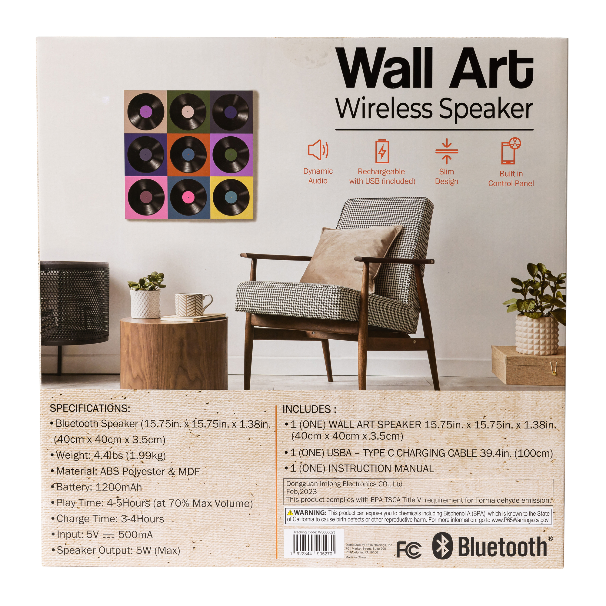bluetooth® wireless wall art speaker 15.75in x