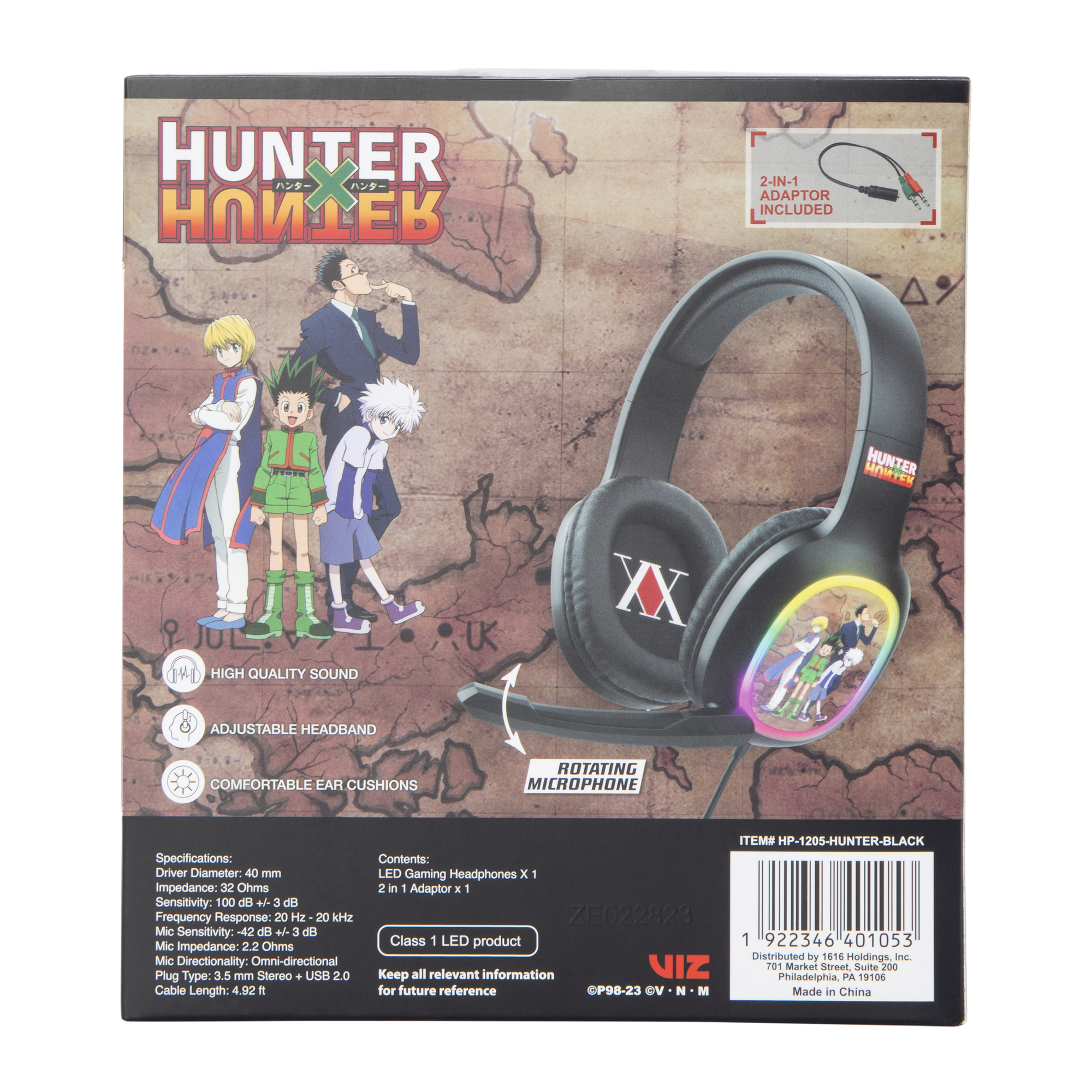 hunter x hunter wired LED gaming headphones with rotating