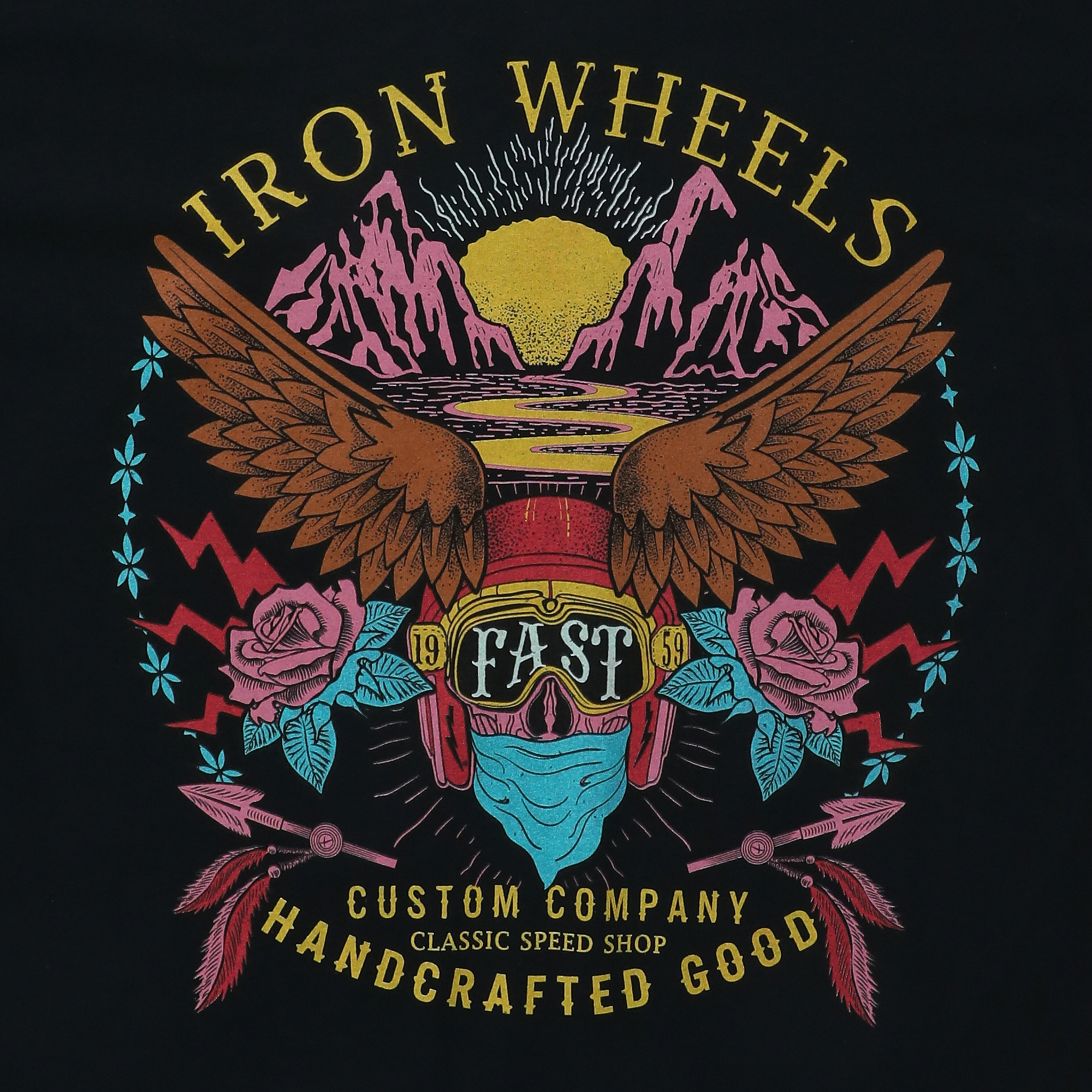 'iron wheels custom company' skeleton graphic tee