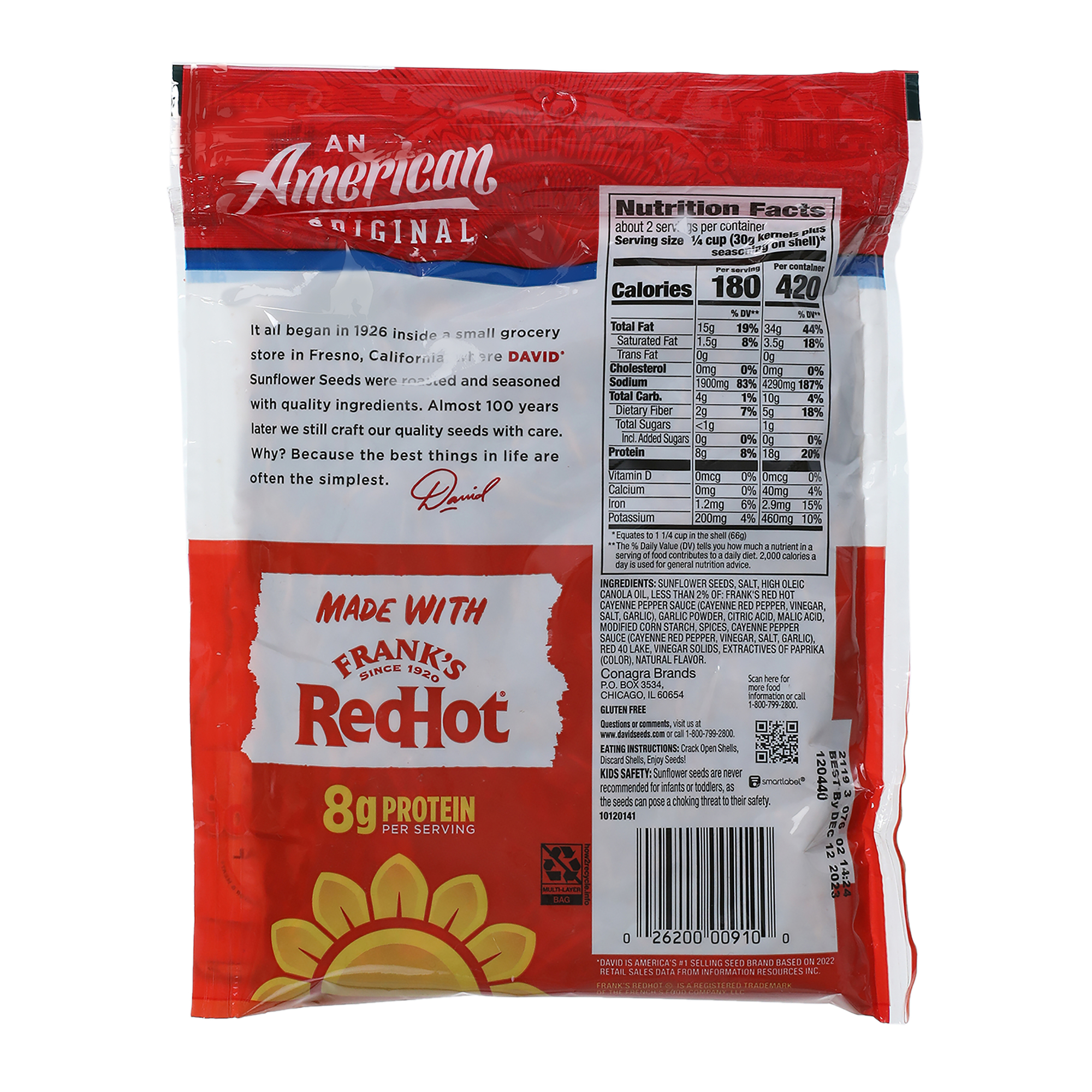 david® frank’s redhot jumbo sunflower seeds 5.25oz