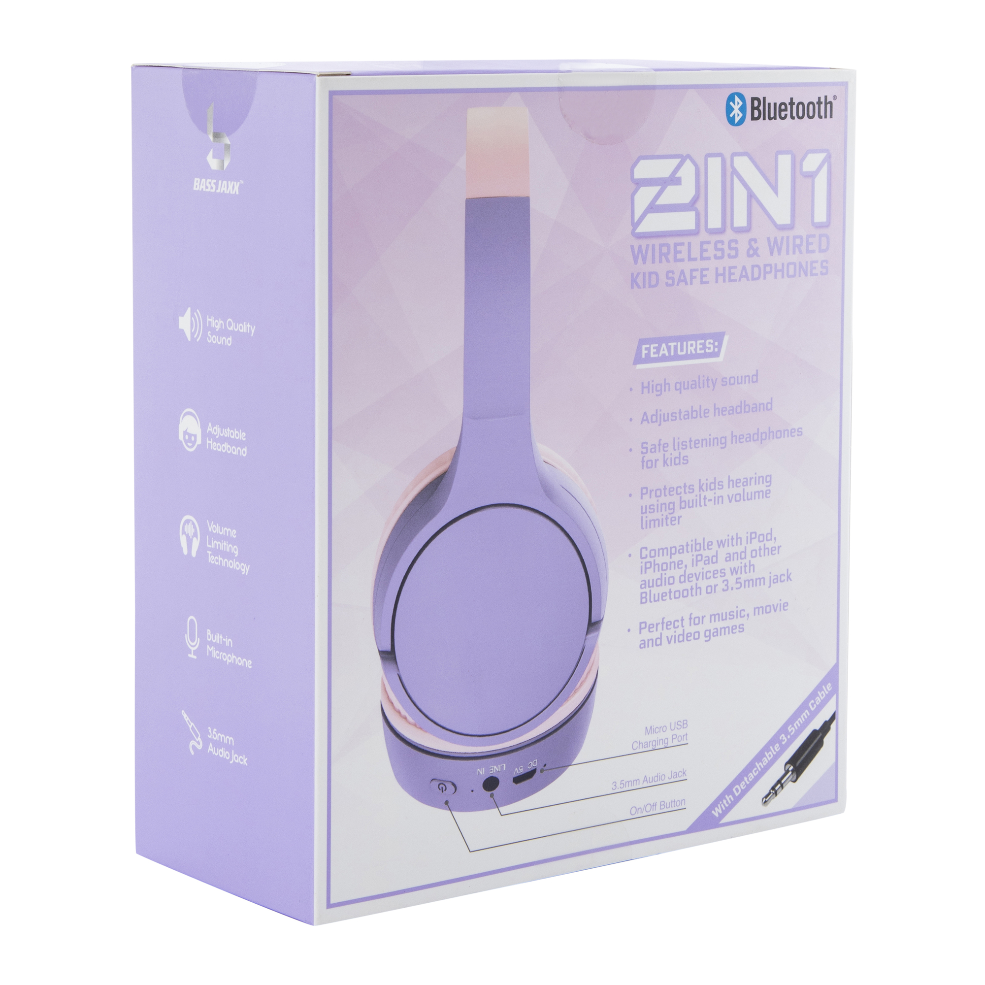 2 in 1 wireless wired bluetooth kid safe headphones with mic