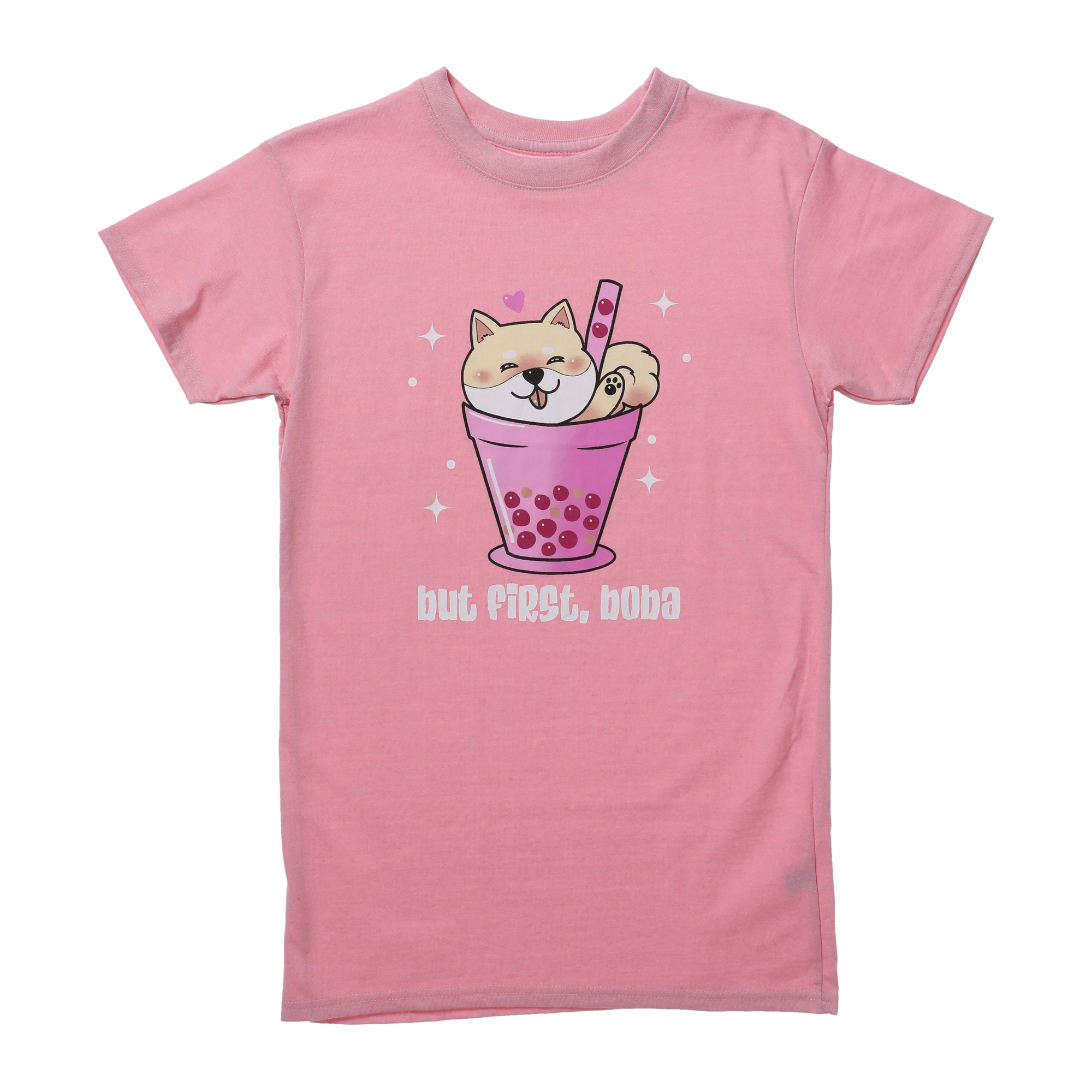 'but first, boba' shiba inu graphic tee