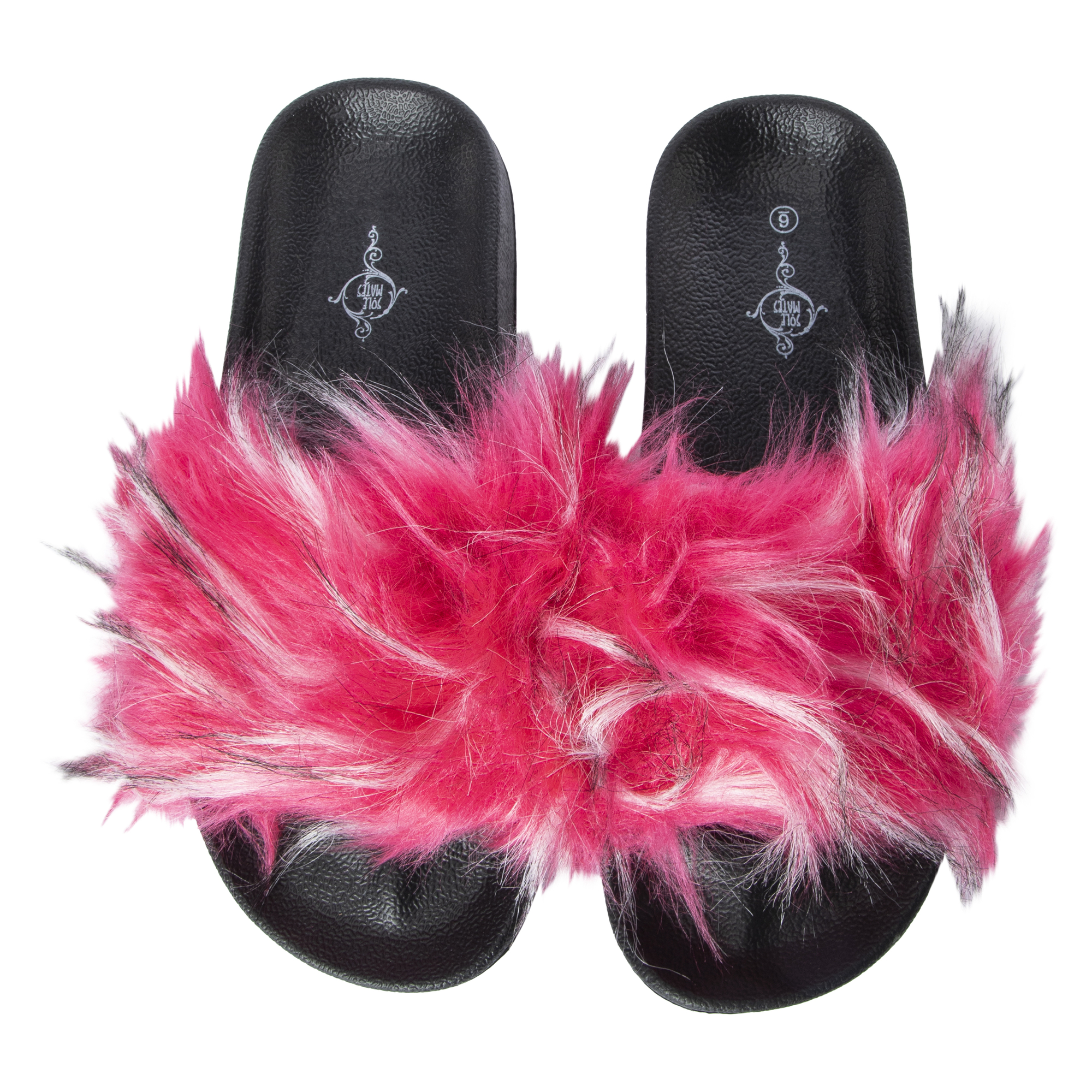 ladies pink faux fur slide sandals