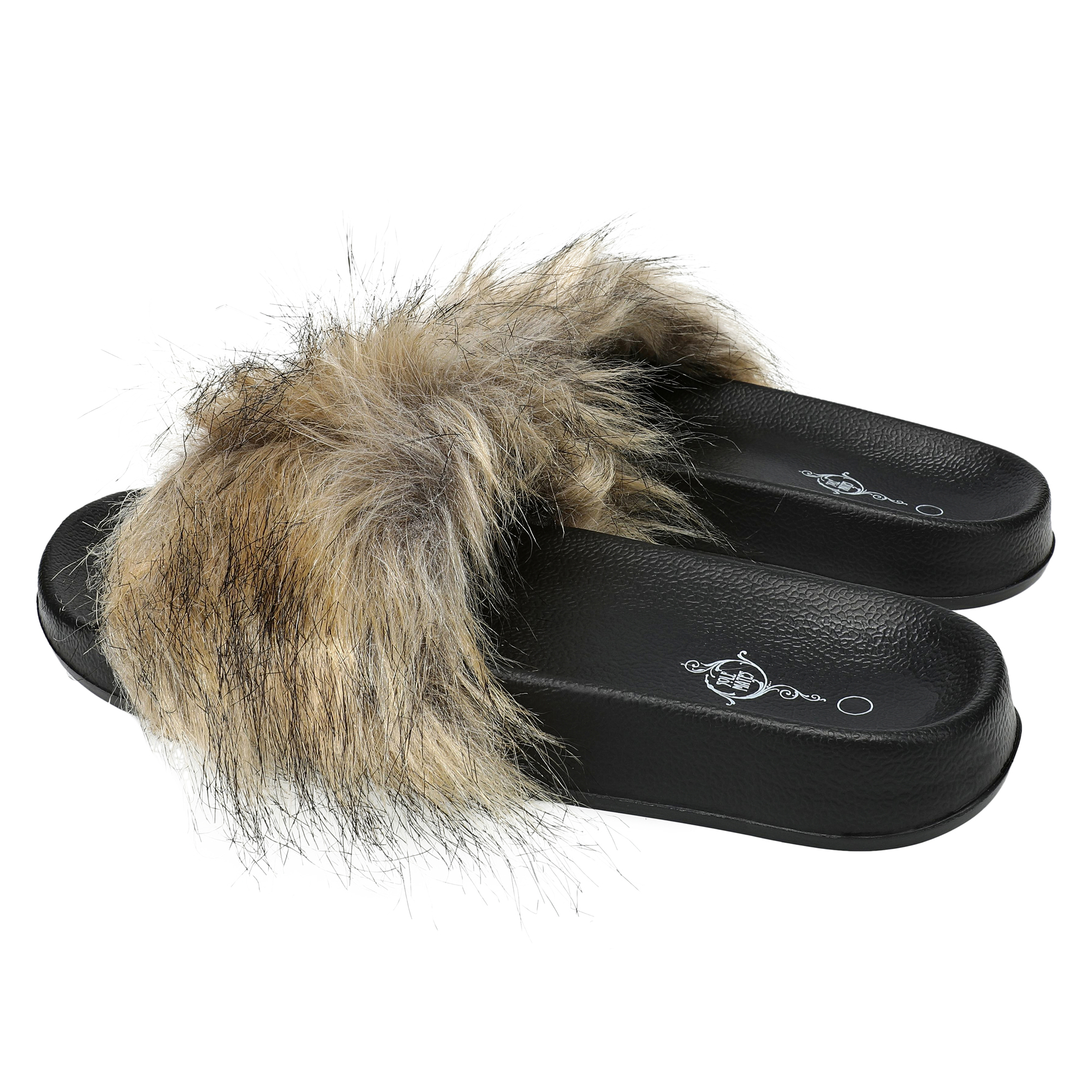 Faux Fur Slides, Black