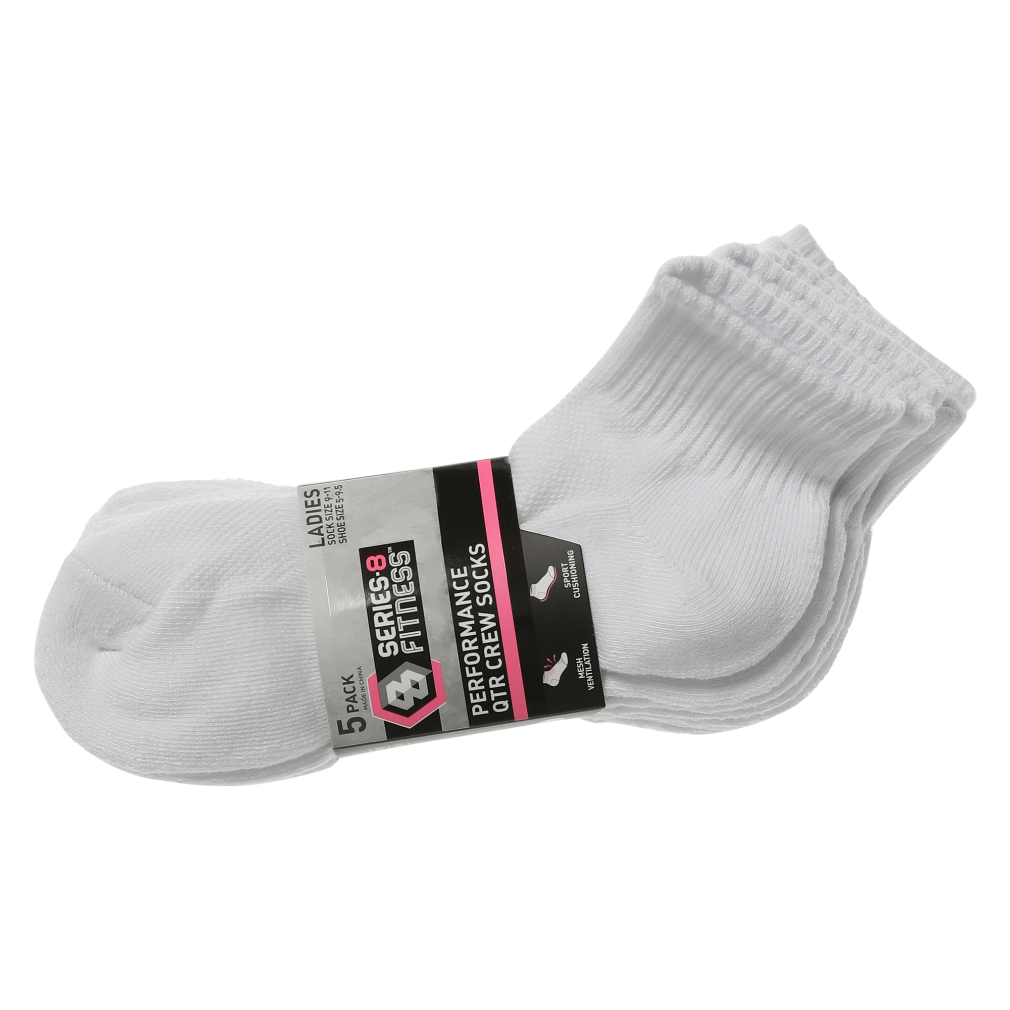 Series-8 Fitness™ Ladies Quarter Crew Performance Socks 5-Pack
