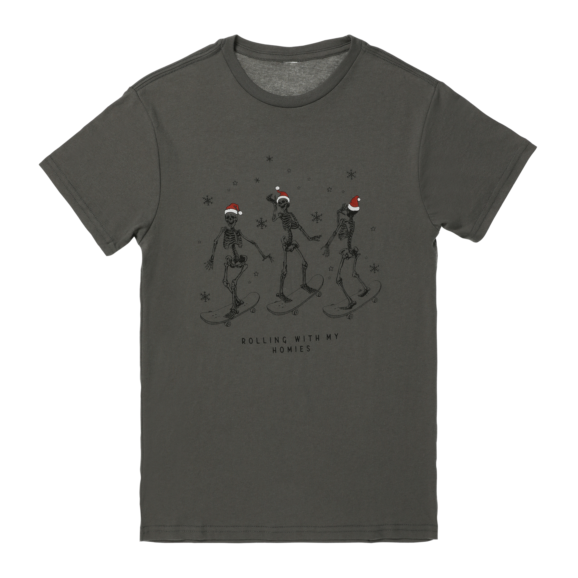 skateboarding santa skeleton graphic tee