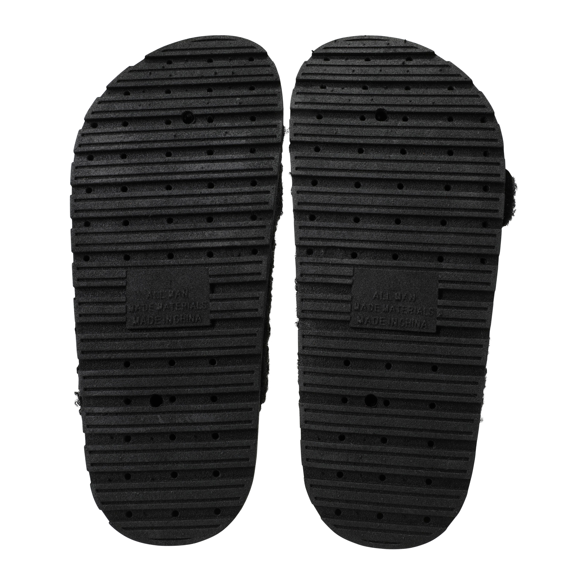 ladies black sherpa double buckle sandals