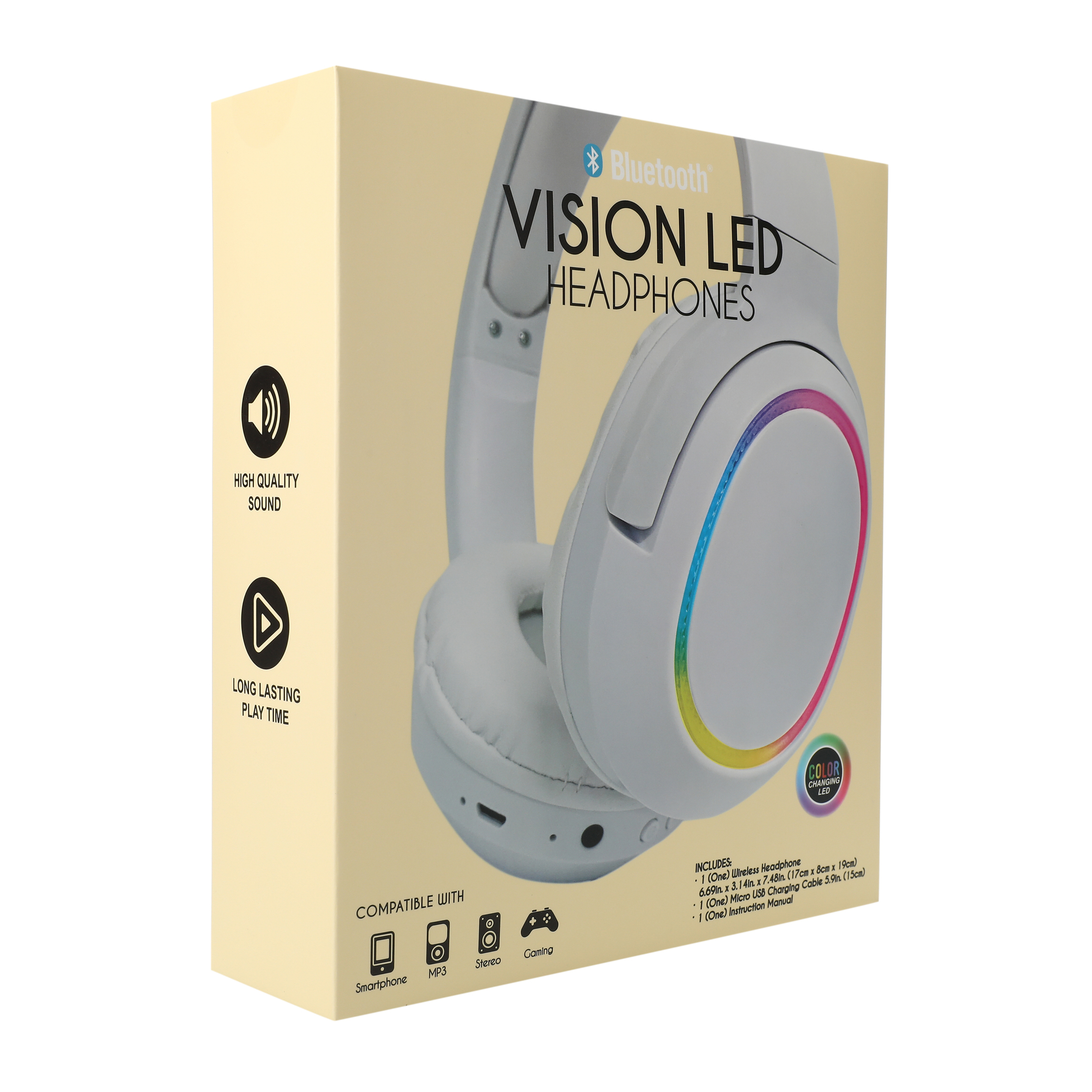 vision color changing LED bluetooth wireless headphones with mic