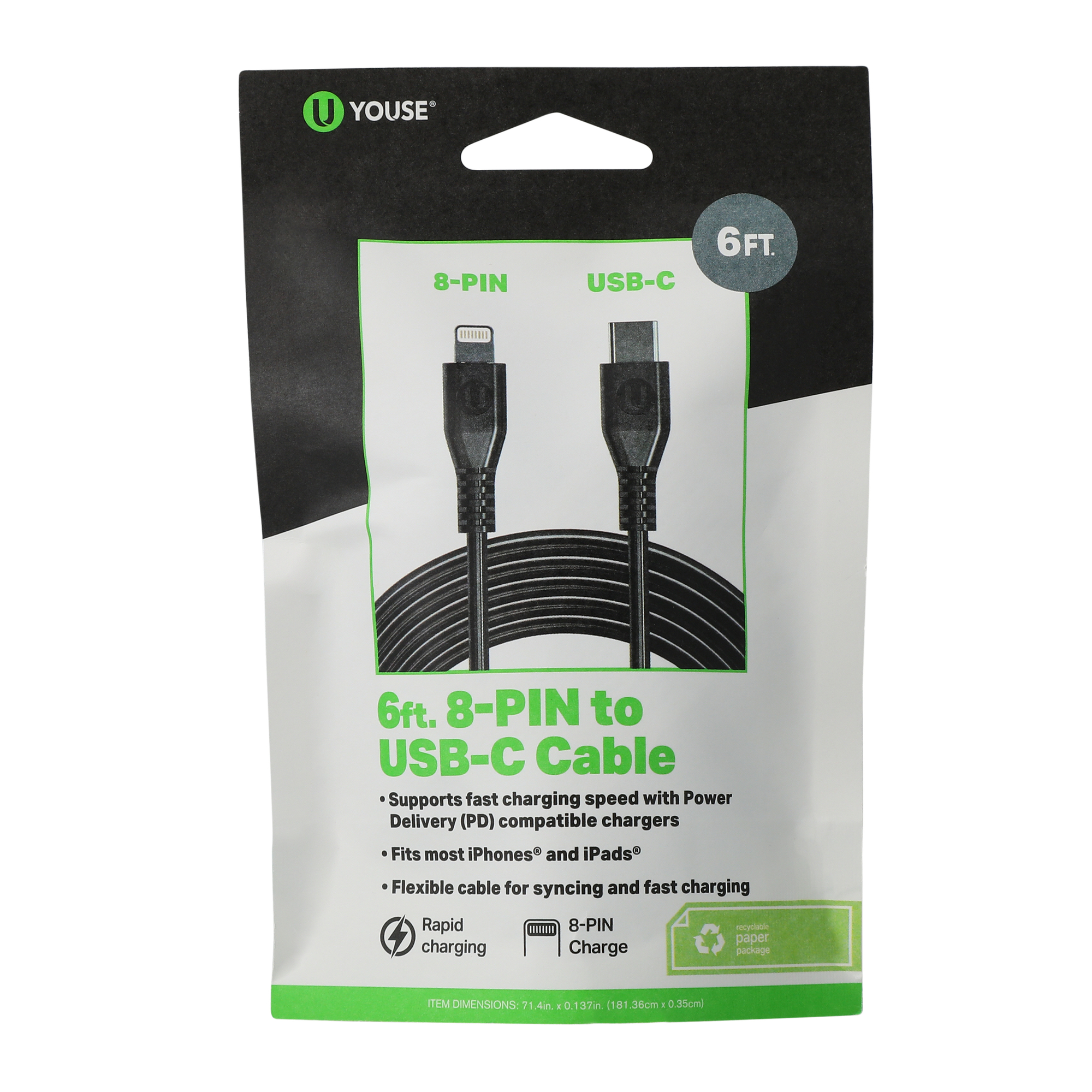 6ft 8-pin to USB-c cable