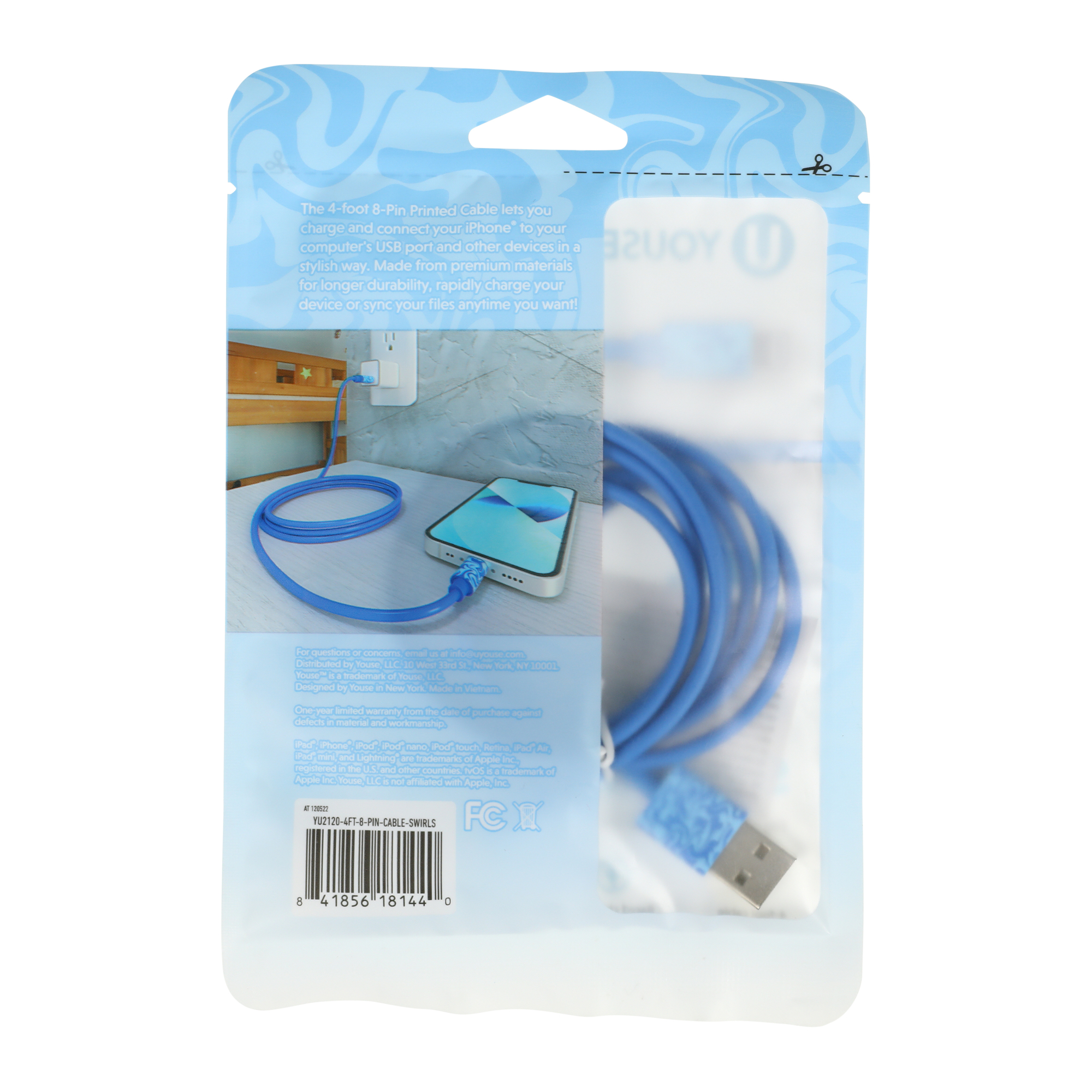 4ft Printed 8-Pin Charging Cable For iPhone® & iPad®