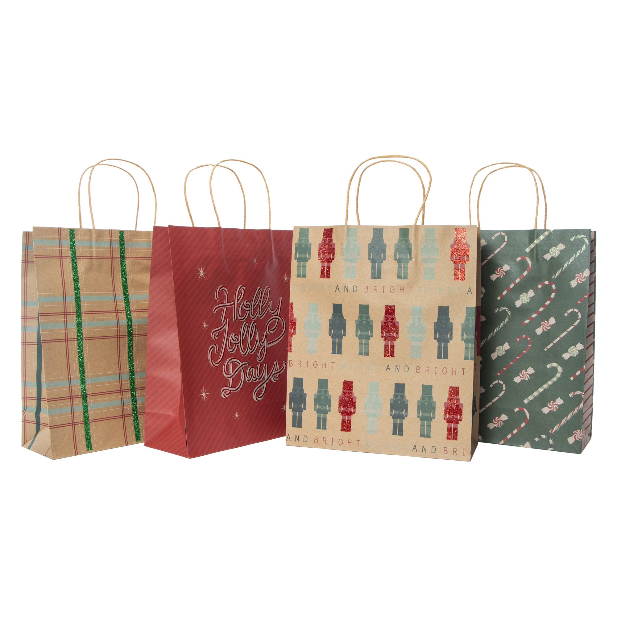 4-pack large holiday kraft gift bags 10in x 12in