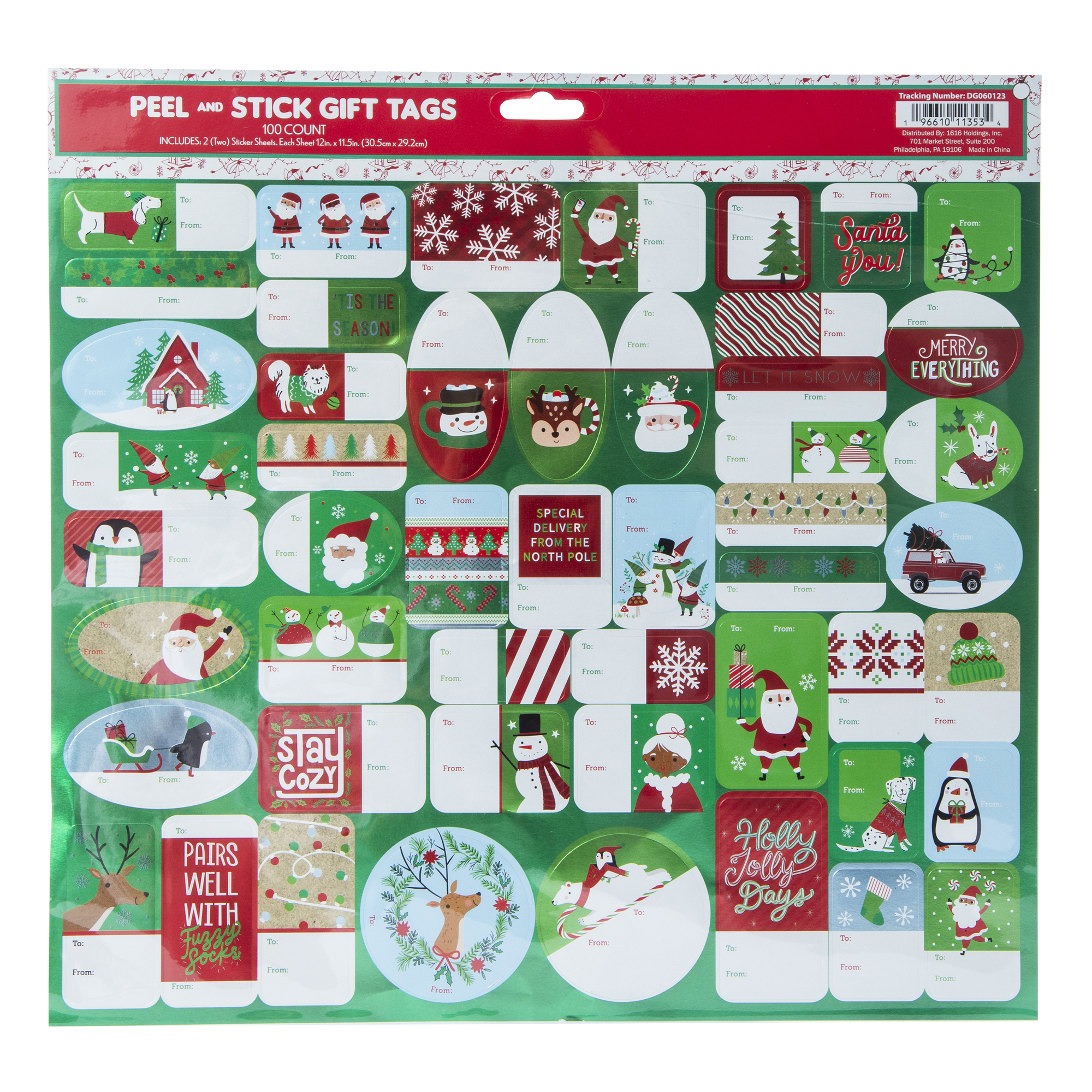 peel & stick christmas gift tags 100-count