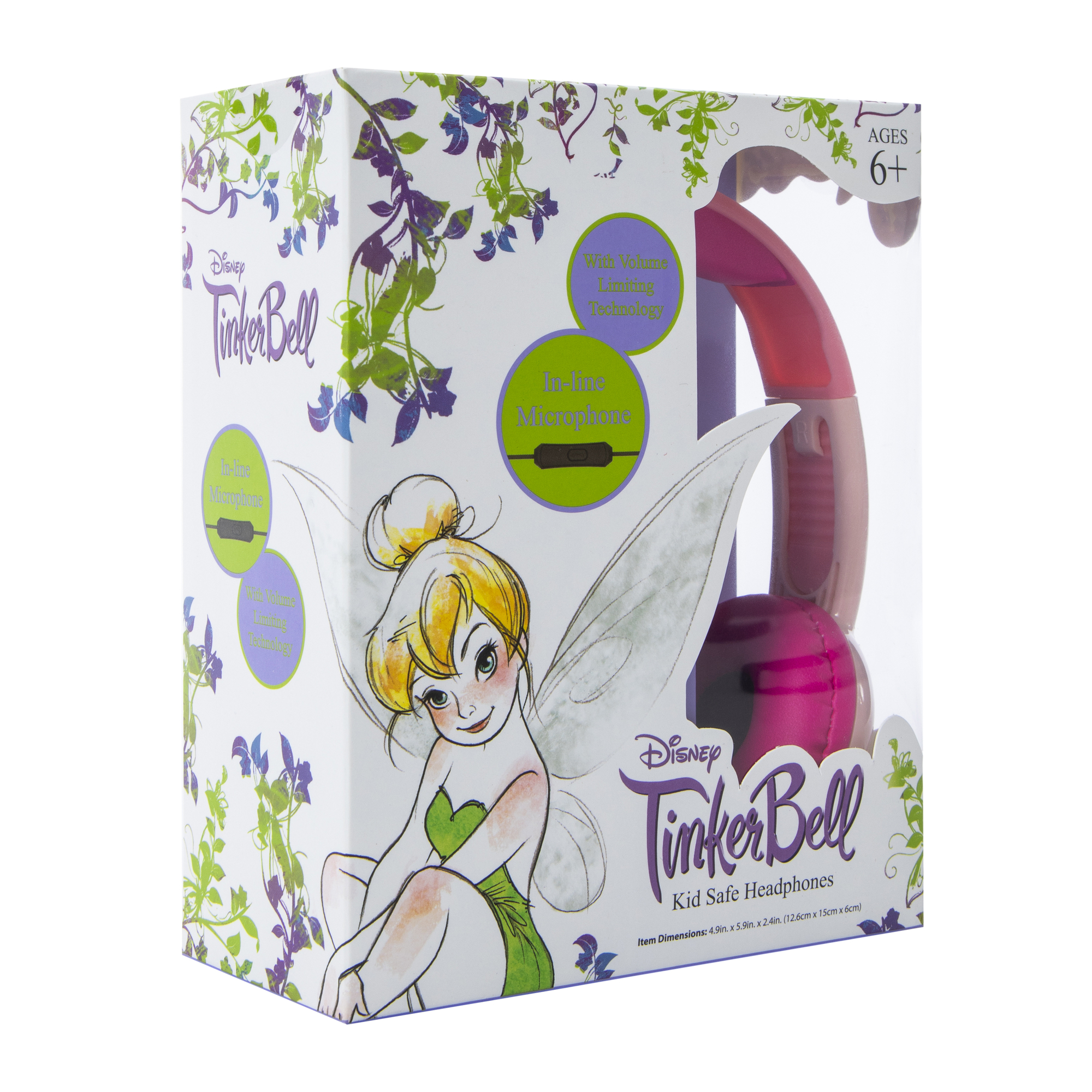 Tinker Bell kid-safe wired headphones with mic
