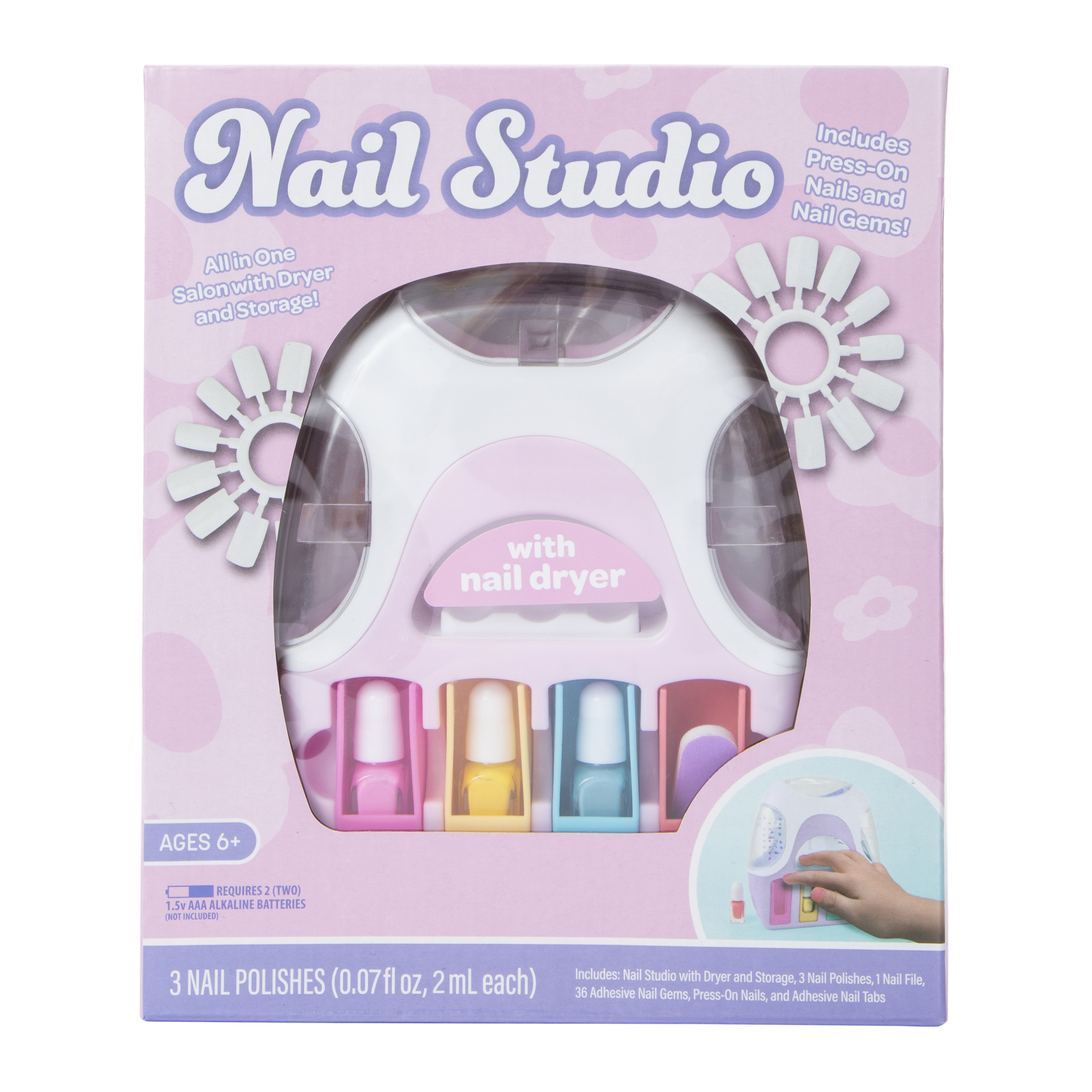 nail studio kit with dryer, press-on nails & polish