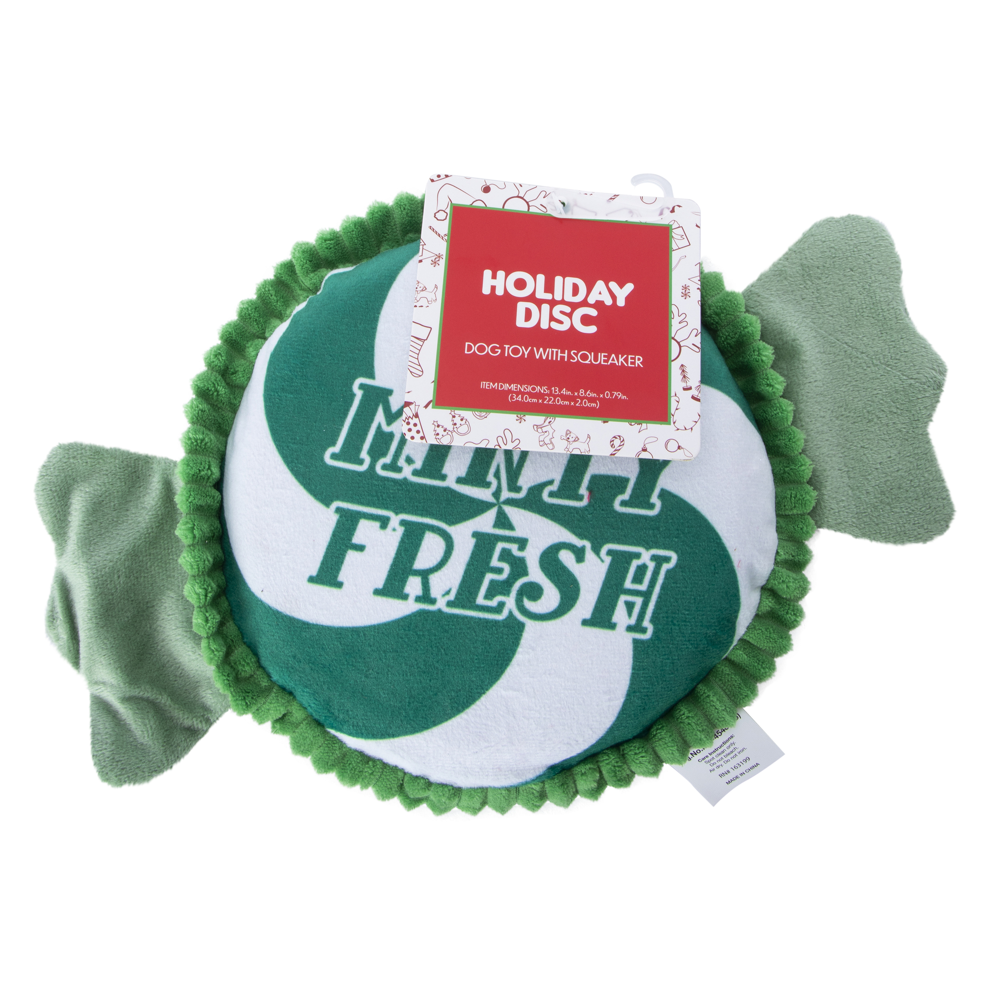 holiday peppermint squeaker dog toy