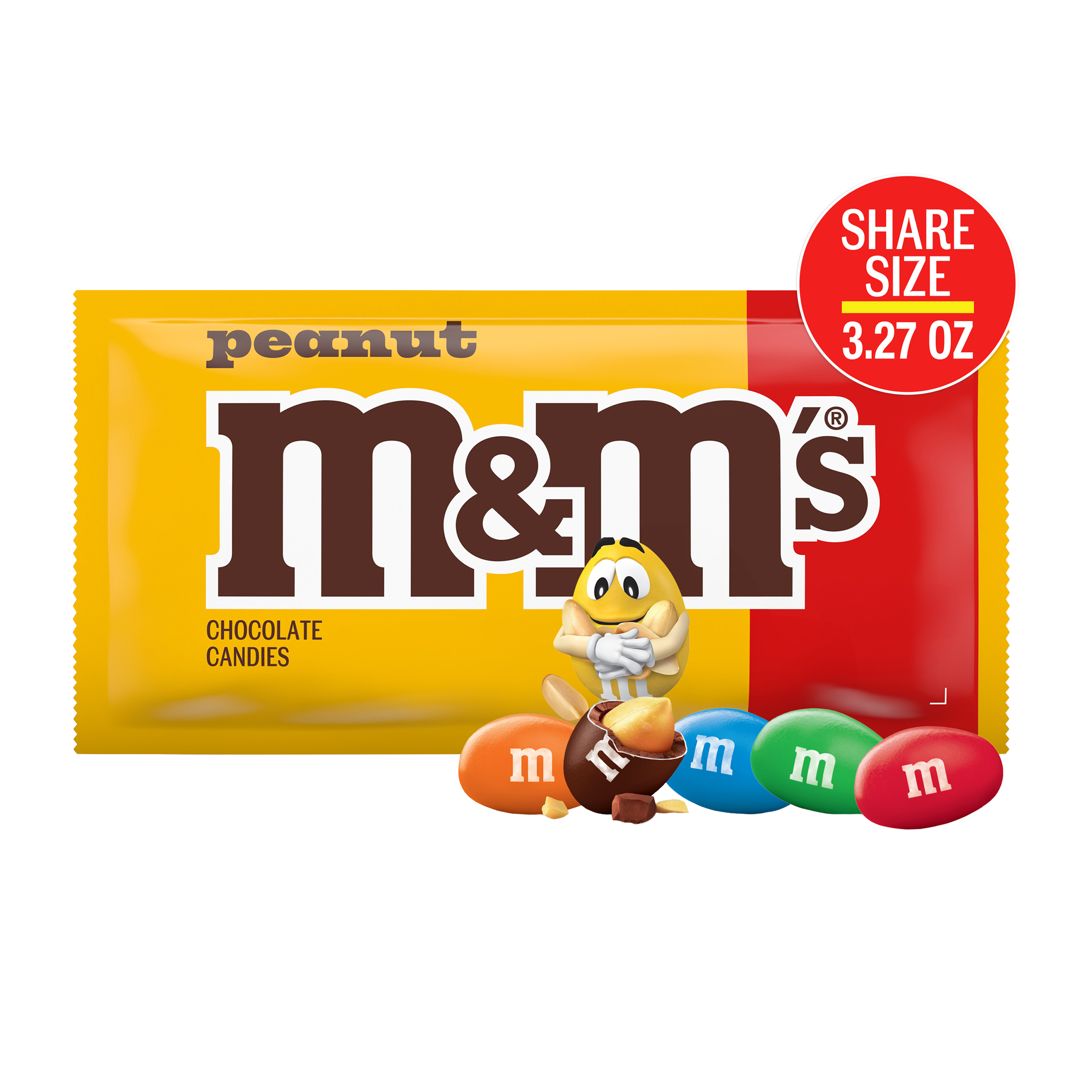 M&M'S Peanut Milk Chocolate Candy, Share Size, 3.27 oz Bag