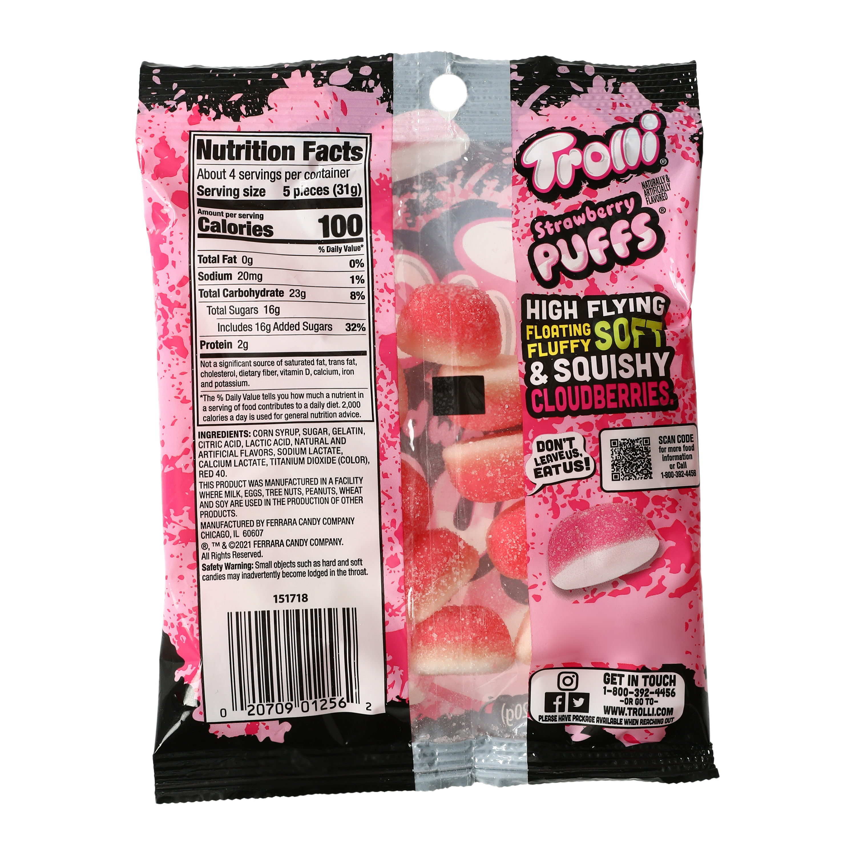 trolli strawberry puffs 4oz candy bag