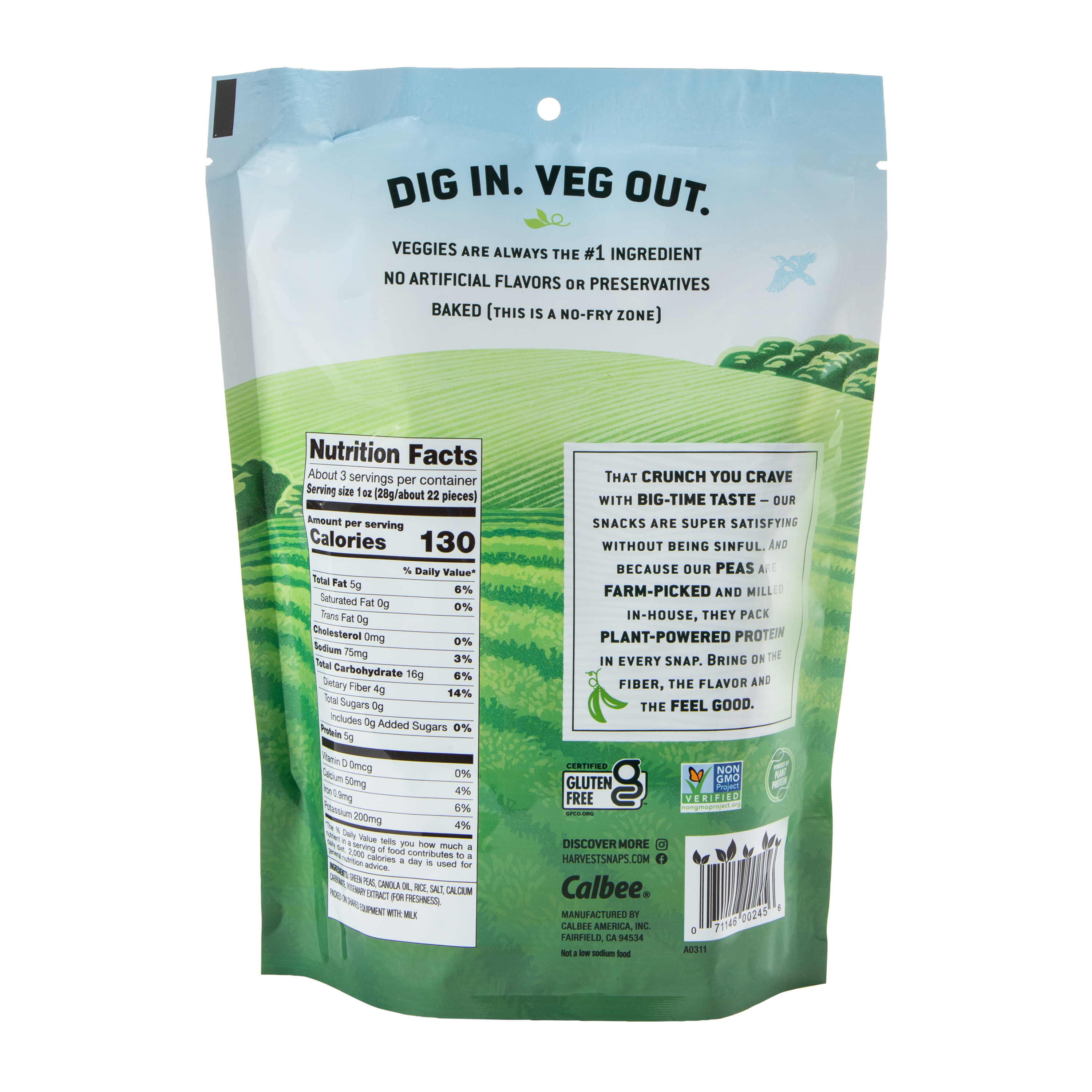 harvest snaps original lightly salted green pea snack crisps