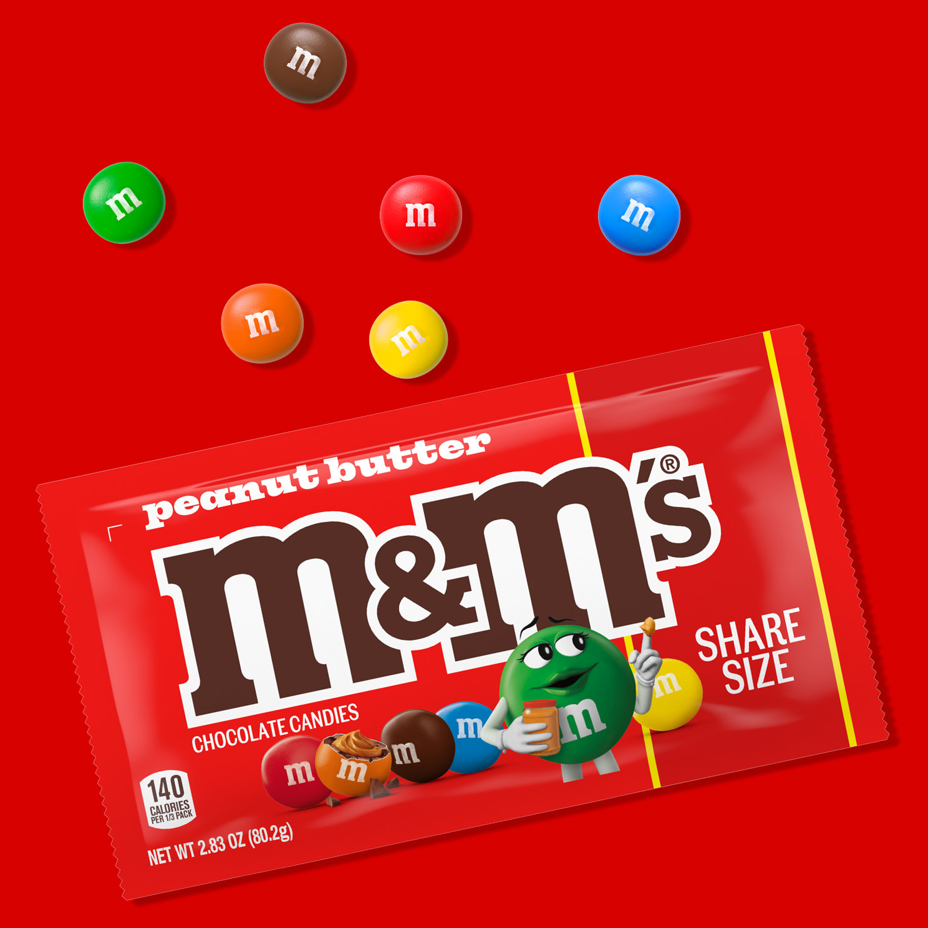 M&M'S Peanut Butter Milk Chocolate Candy, Share Size, 2.83 oz Bag