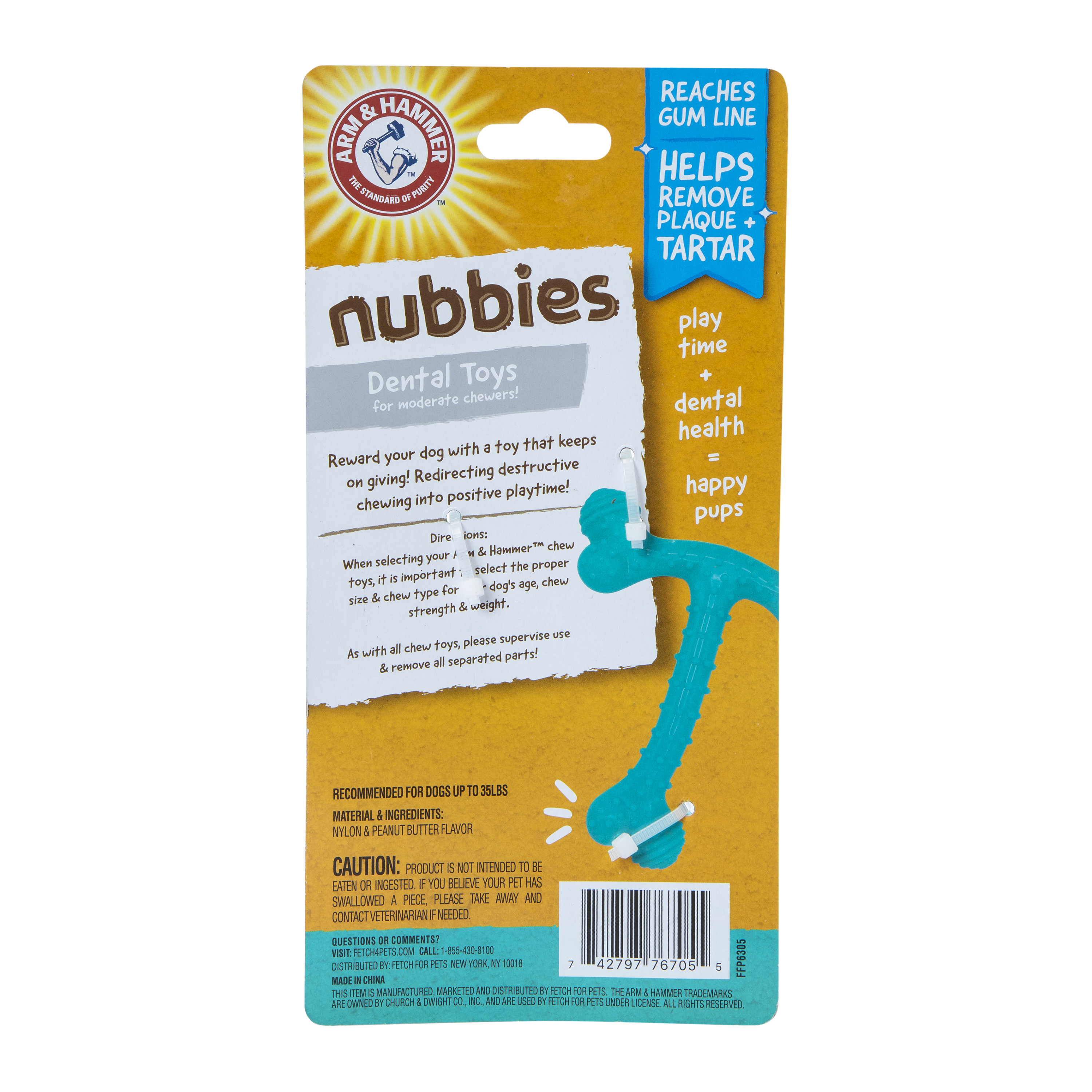 Arm & Hammer® Nubbies Tribone Dog Chew Toy - Peanut Butter Flavor