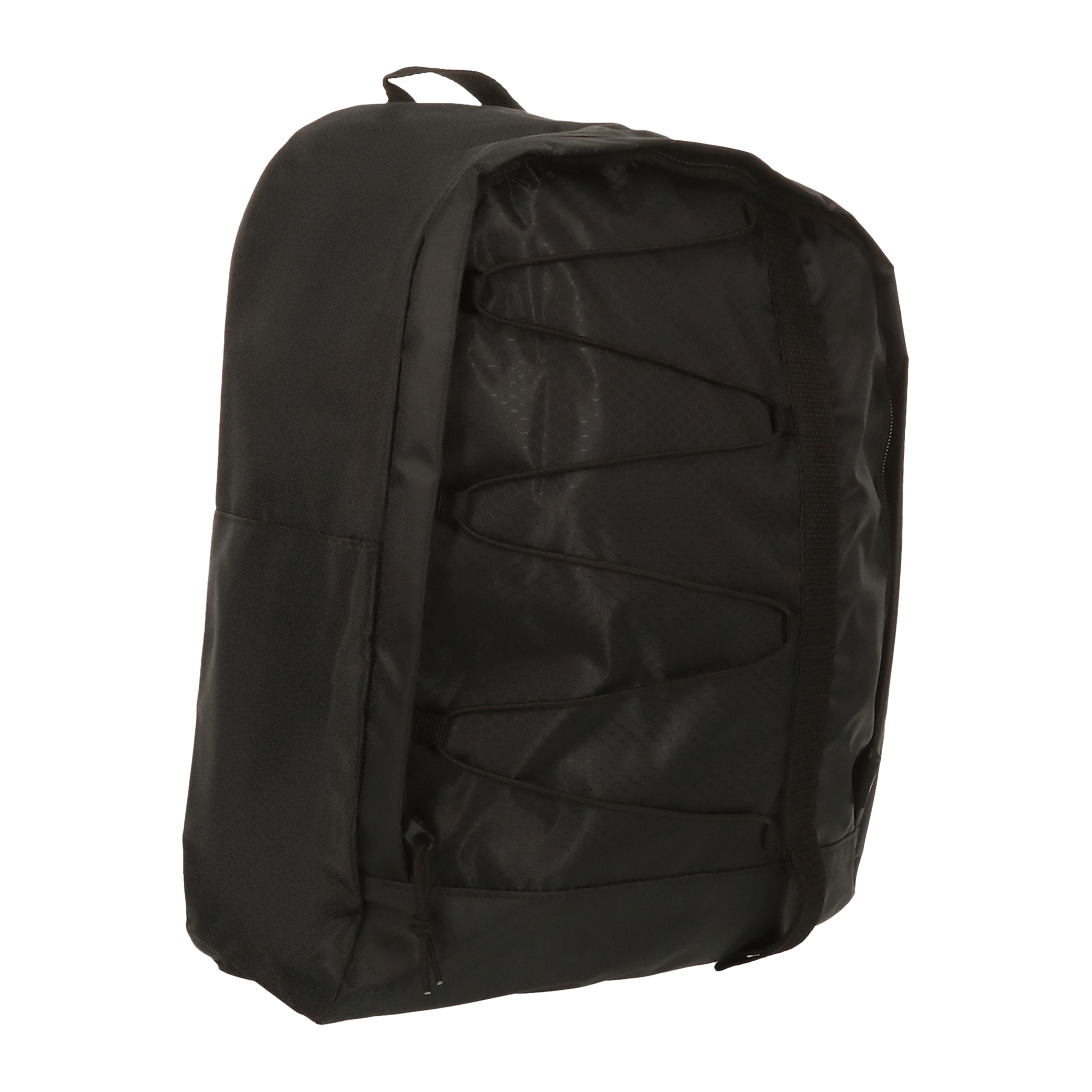 black asymmetrical bungee cord backpack 16in