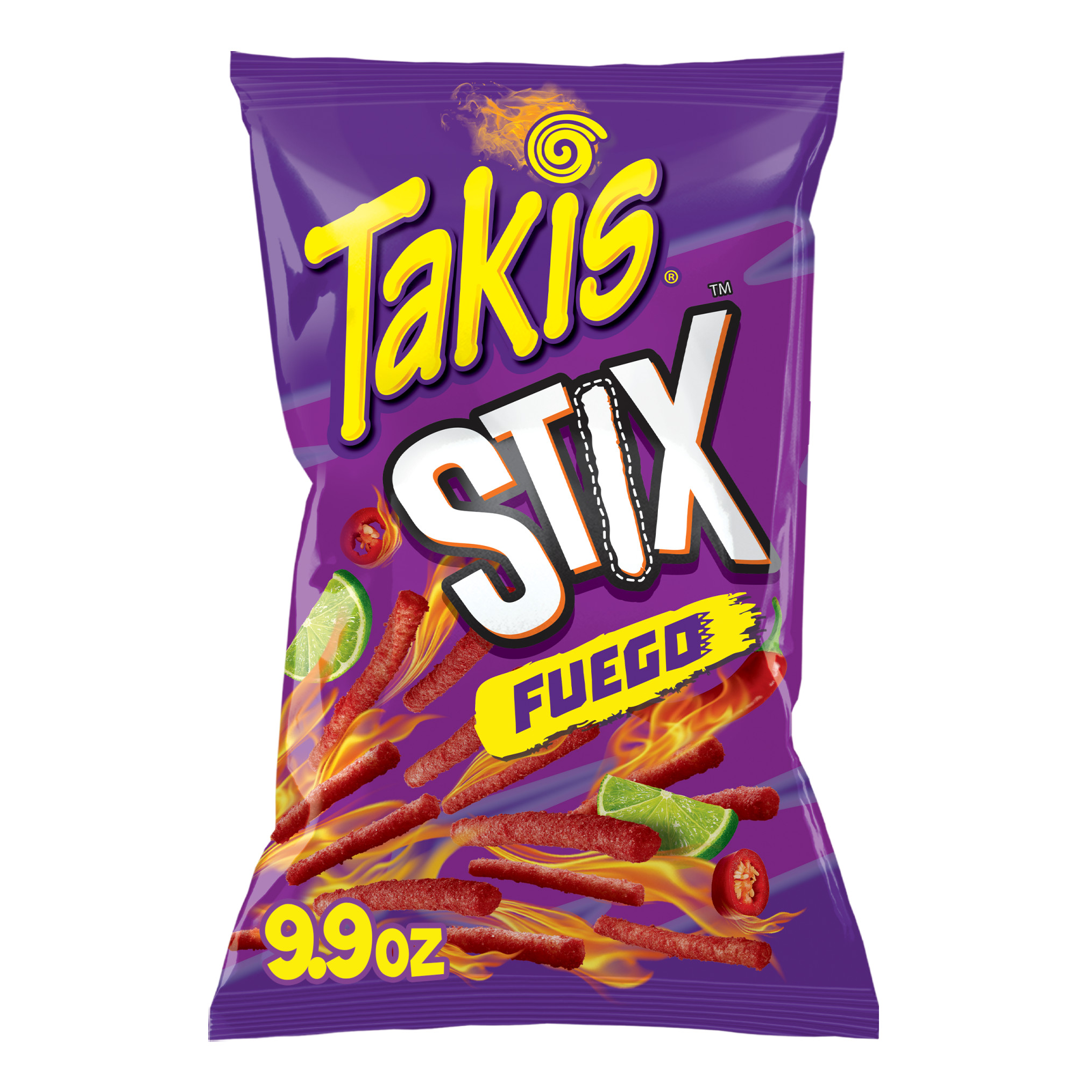 Takis stix fuego corn sticks, hot chili pepper and lime artificially flavored, 9.9oz bag