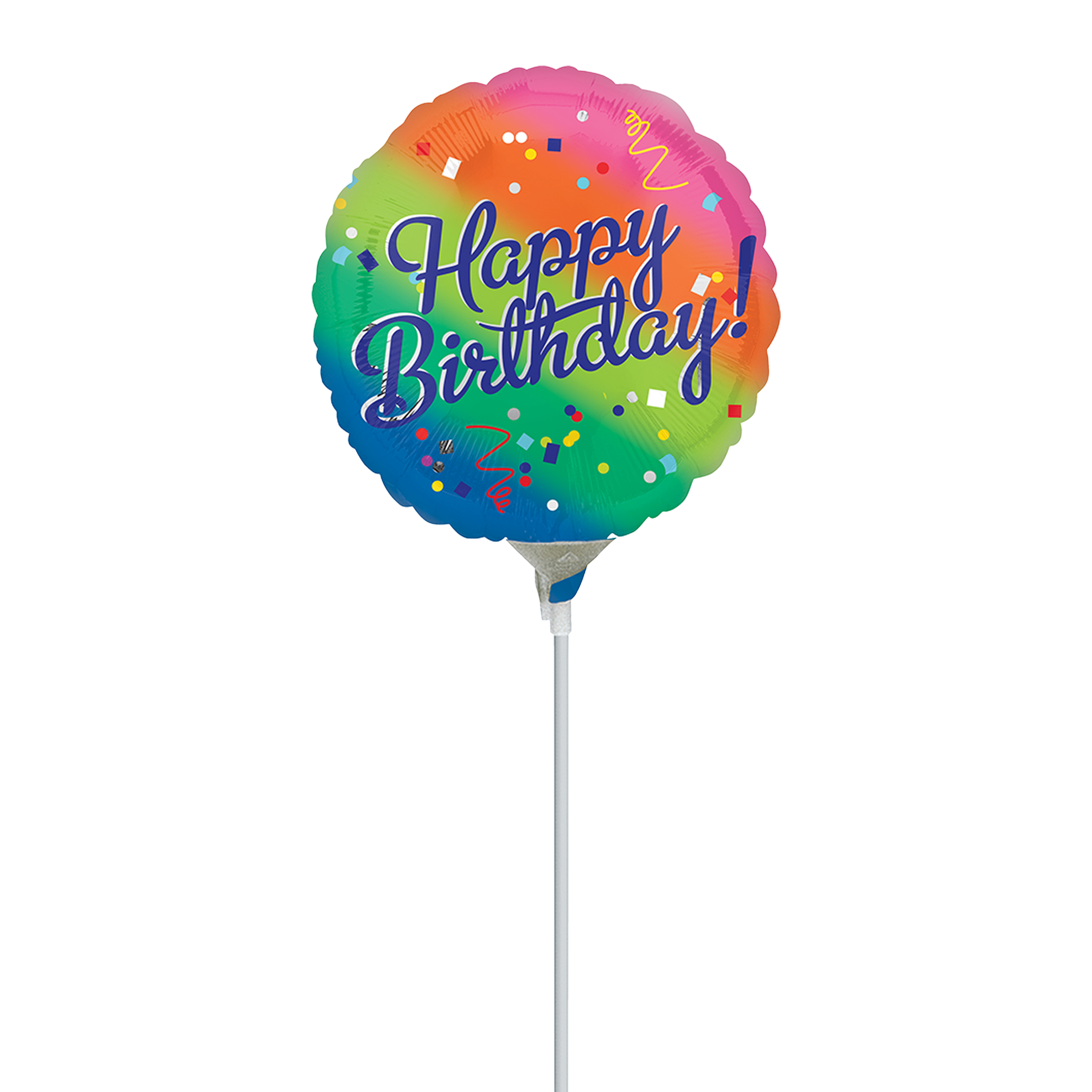 Happy Birthday Rainbow Pre-Inflated Stick Balloon 9in