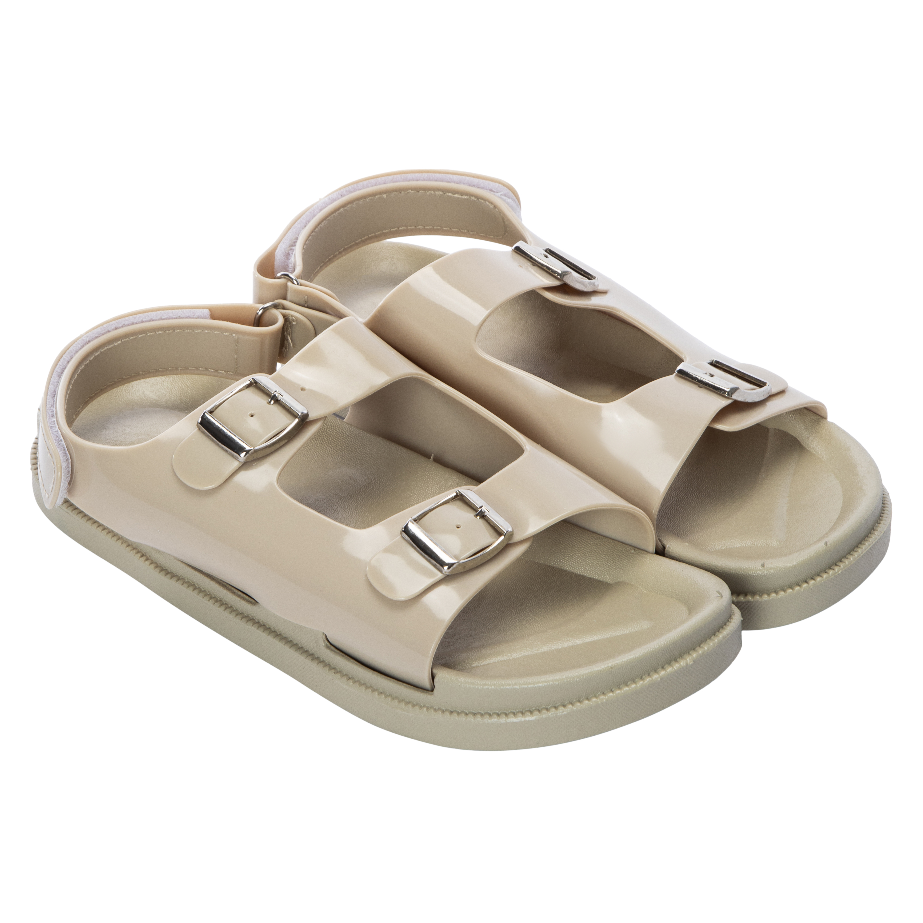 Ladies Black Patent Double Buckle Sandals