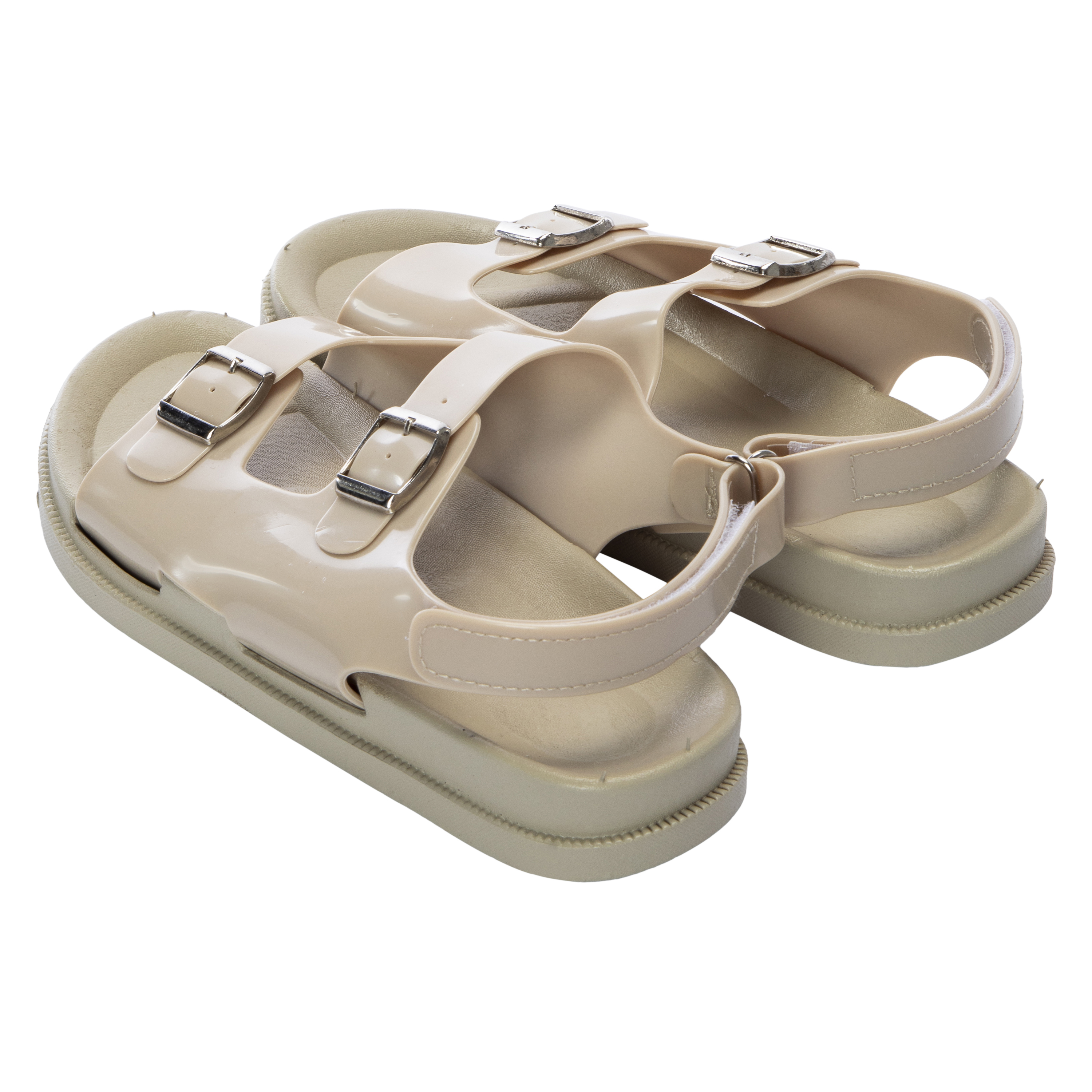 Ladies Black Patent Double Buckle Sandals