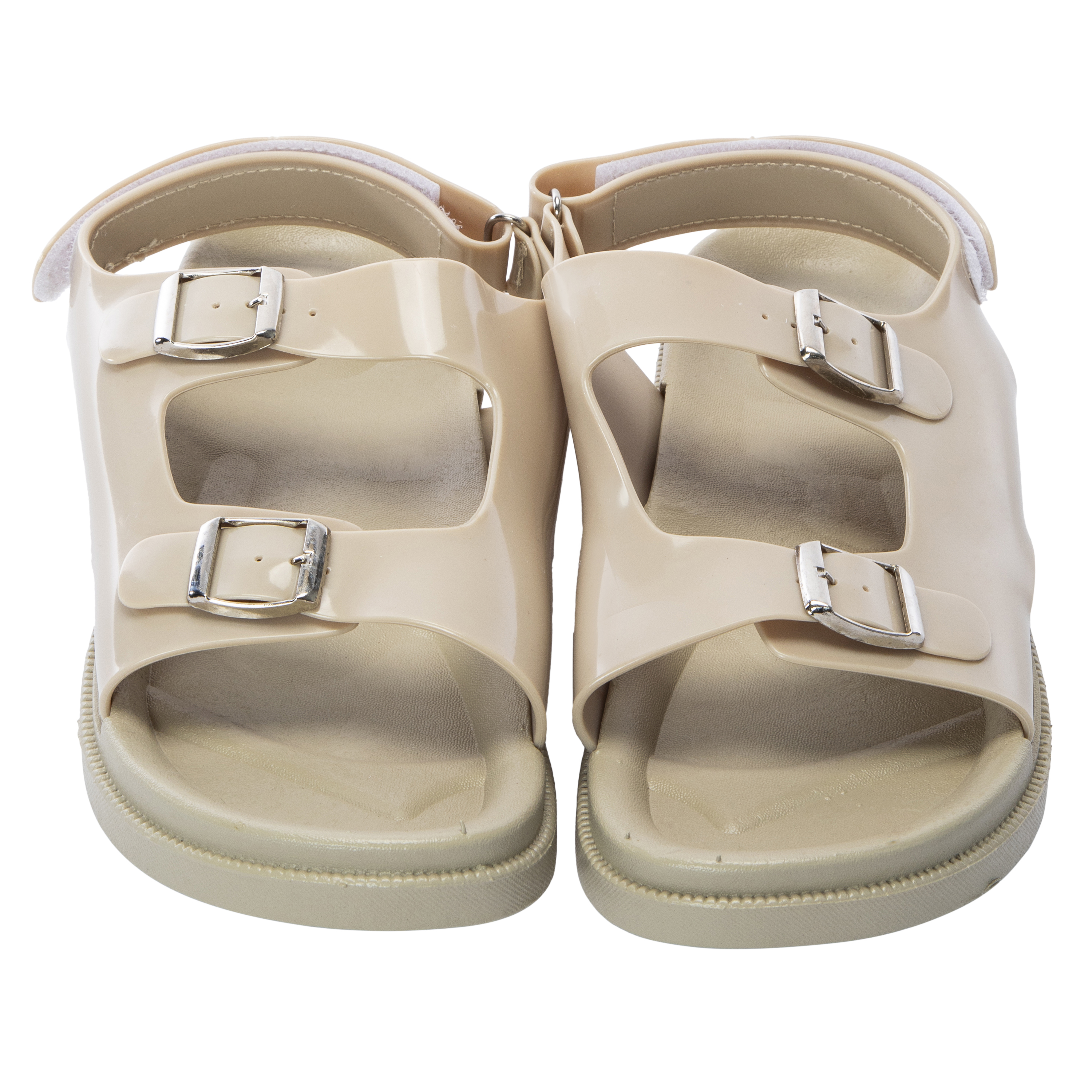 Ladies Black Patent Double Buckle Sandals