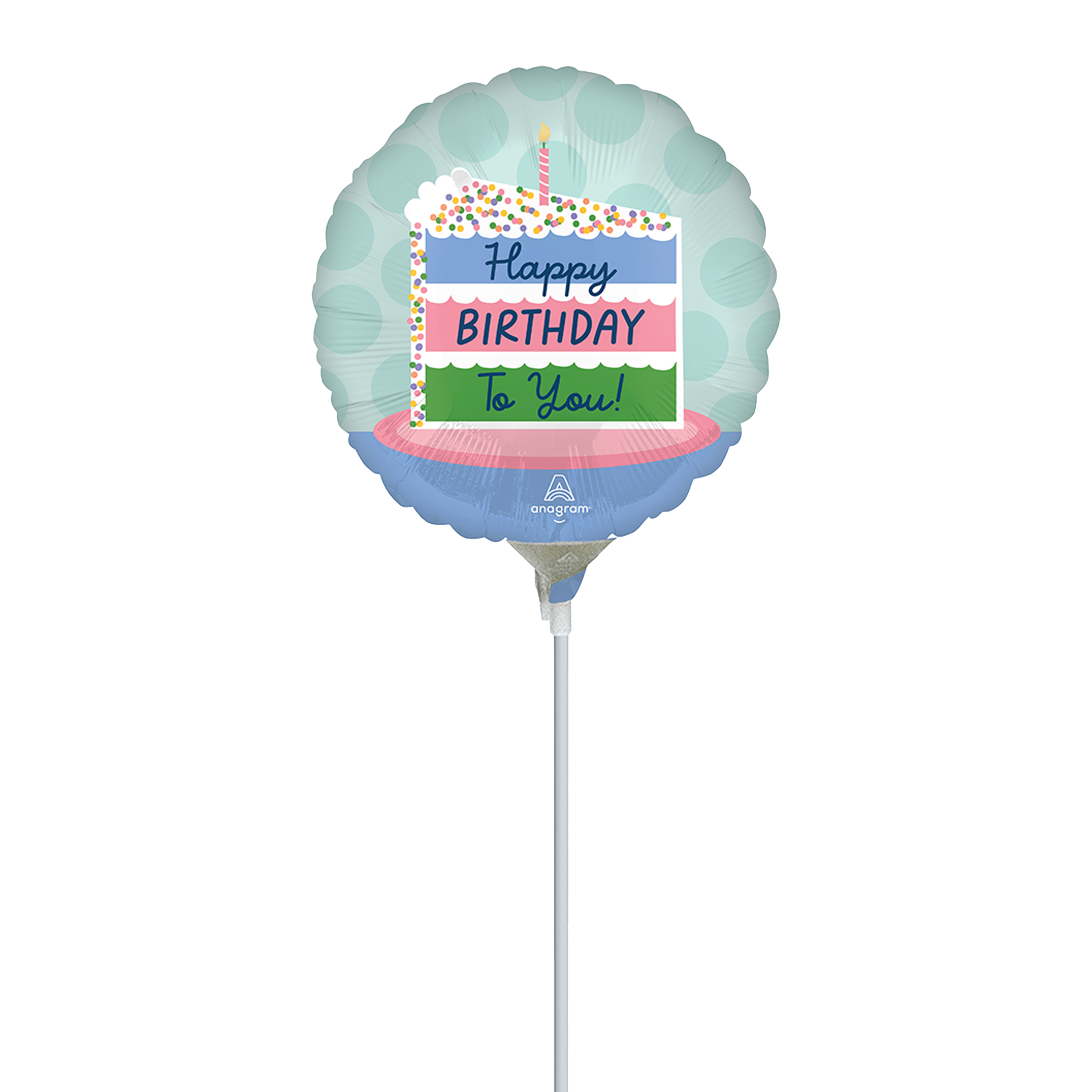 Happy Birthday Cake Pre-Inflated Stick Balloon 9in