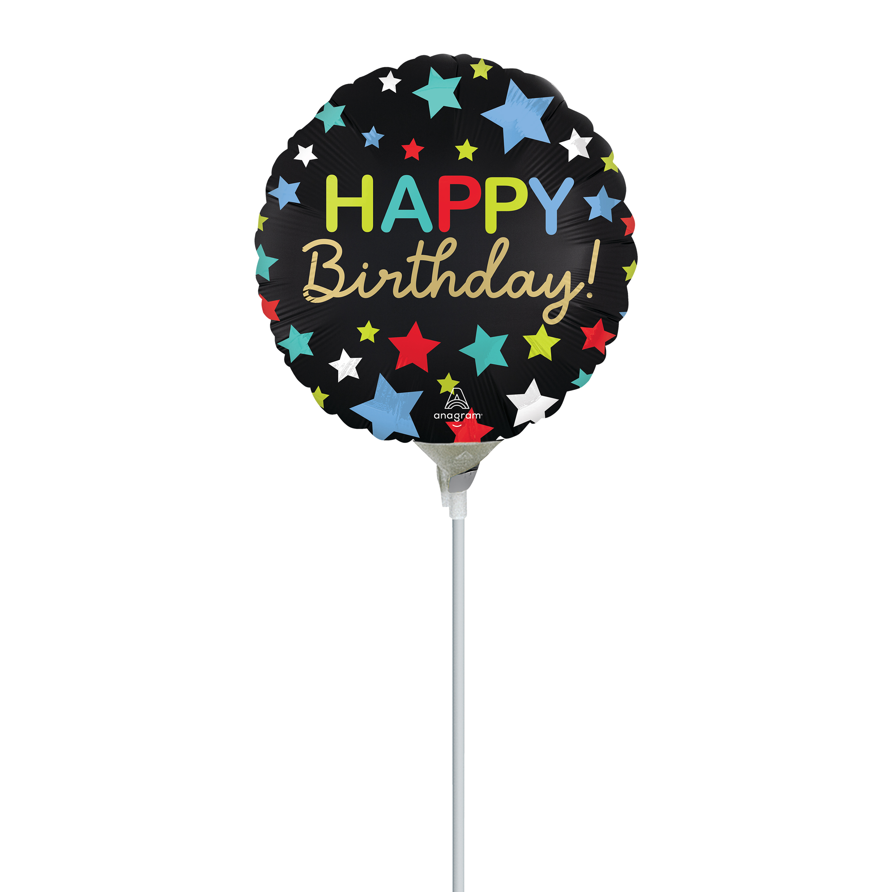 Happy Birthday Stars Pre-Inflated Stick Balloon 9in