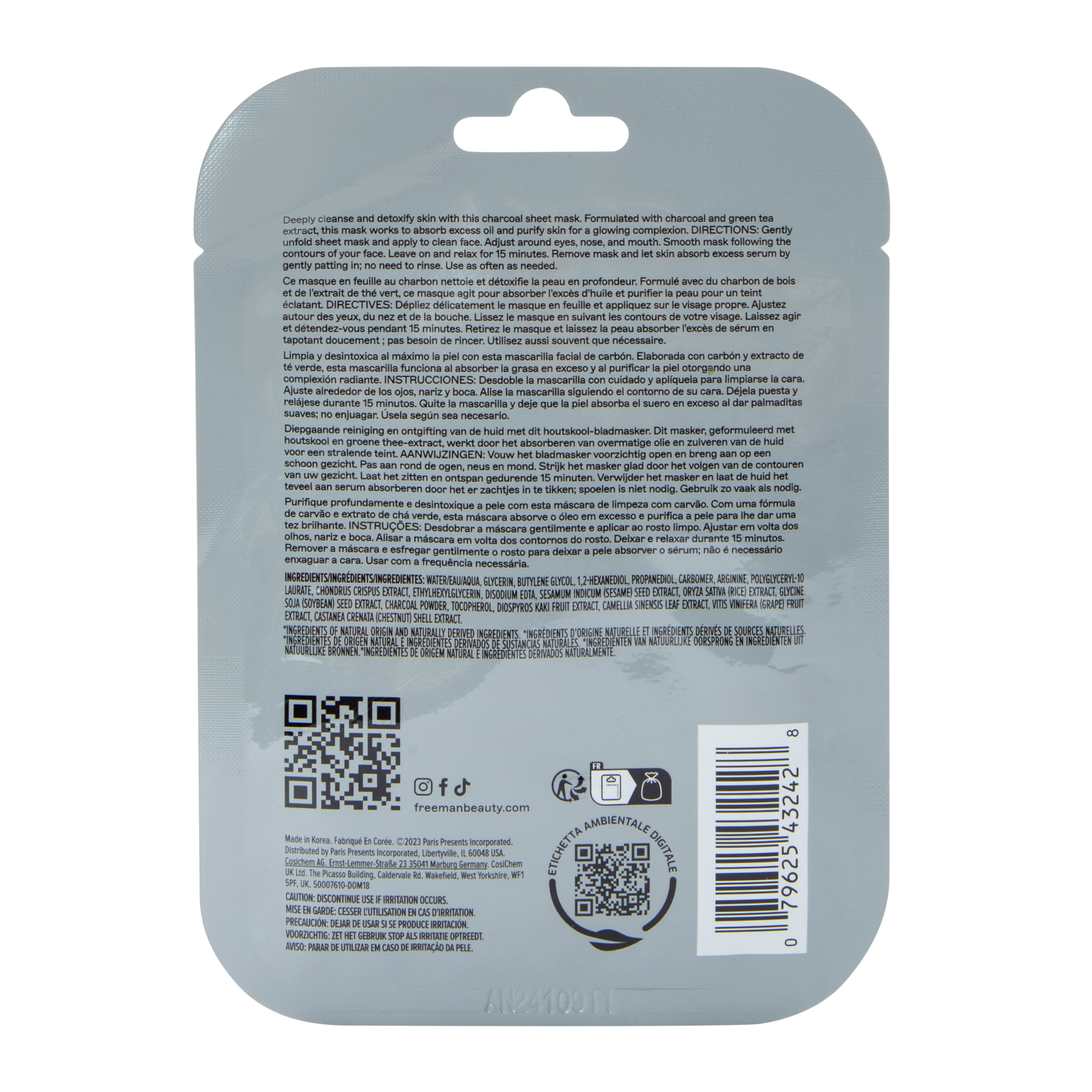 Freeman® Detoxifying Charcoal Sheet Mask 0.94oz