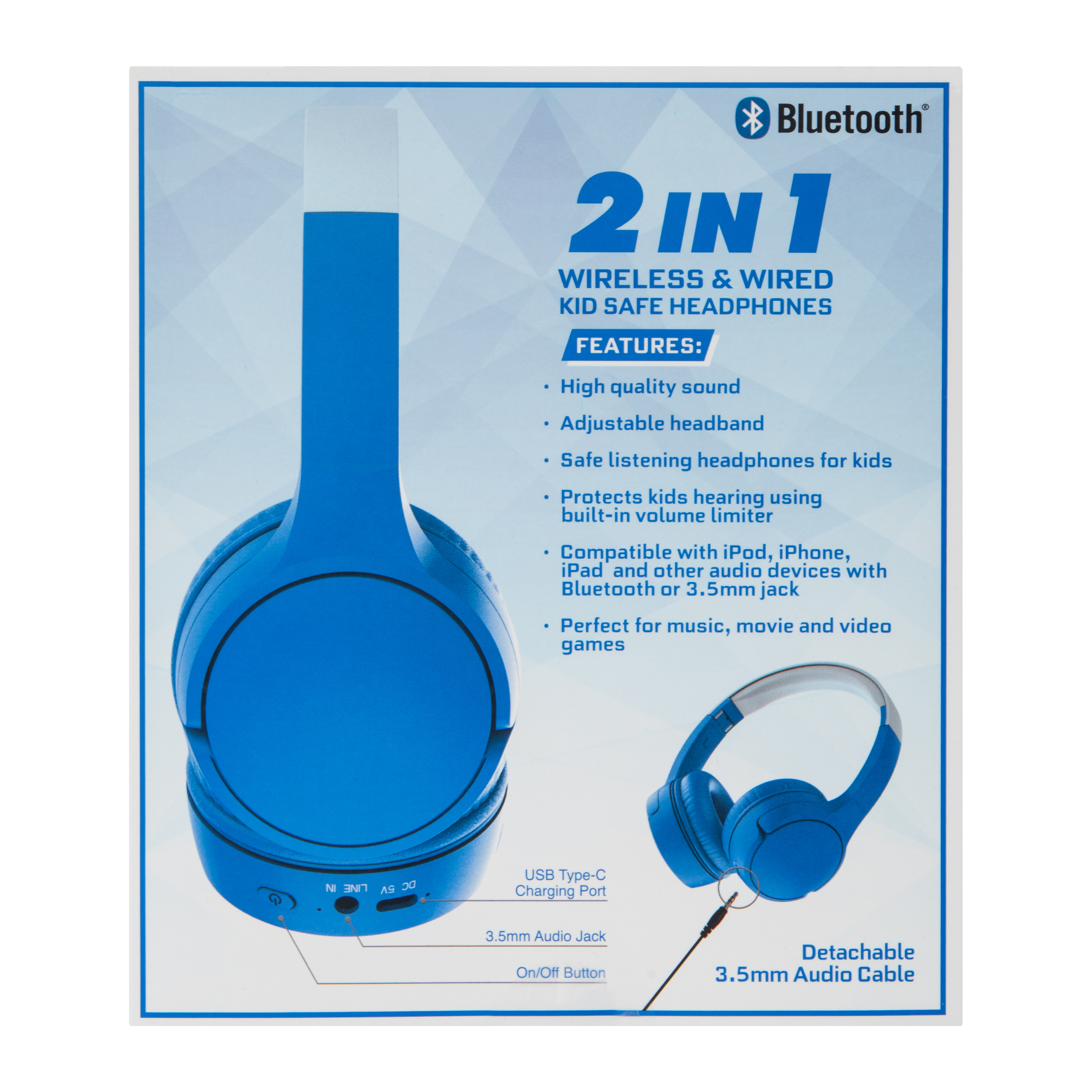 2-in-1 Wireless & Wired Bluetooth® Kid-Safe Headphones With Mic